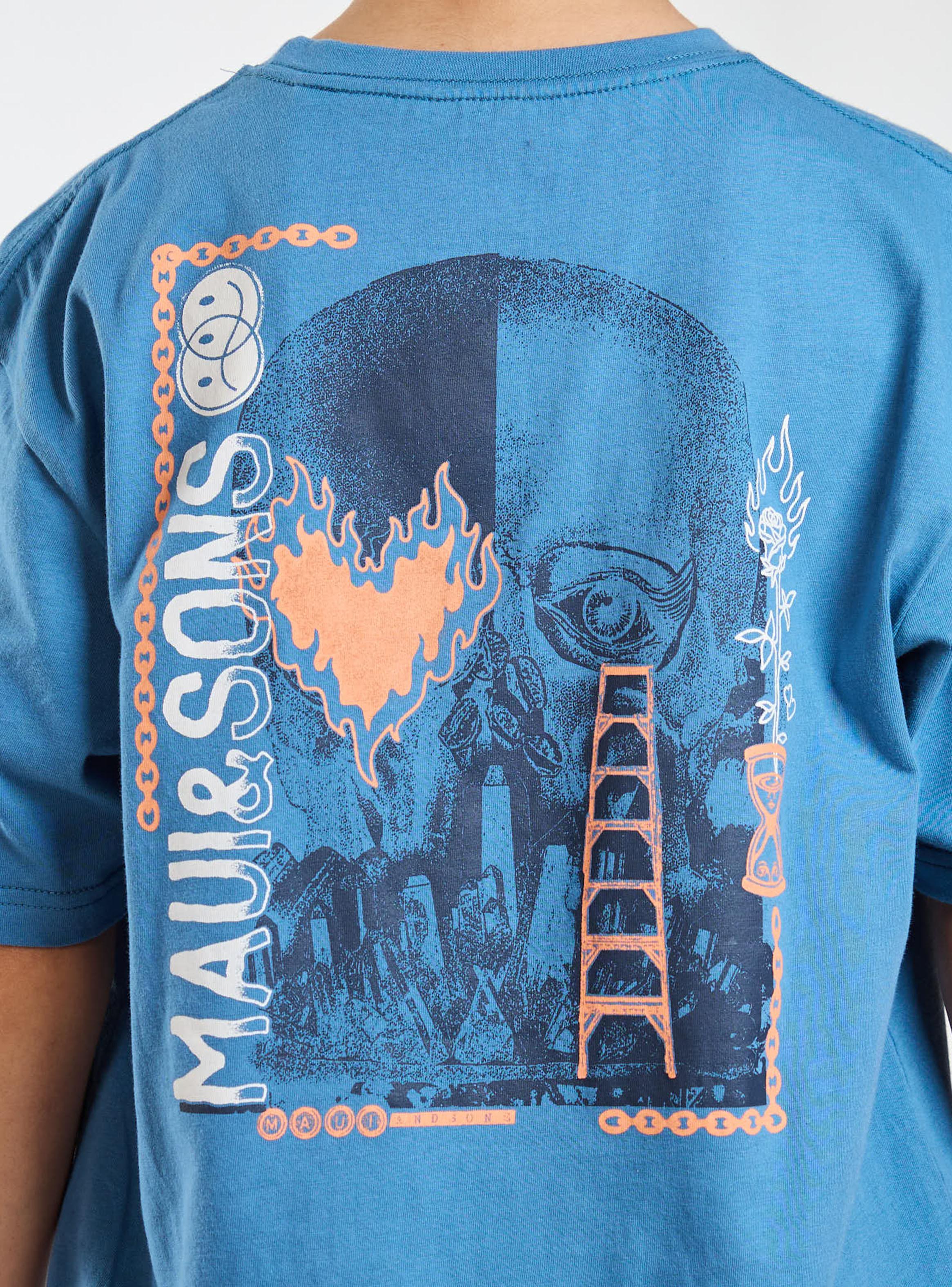 Polera Estampado Skull Llamas Espalda-4