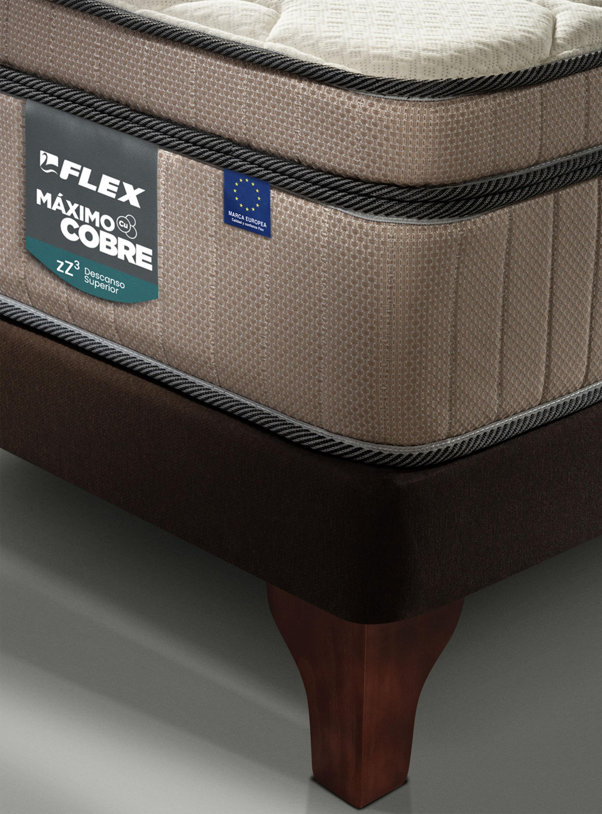 Cama Europea Máximo Cobre 1.5 Plazas + Respaldo Beige + Velador Atenas-3