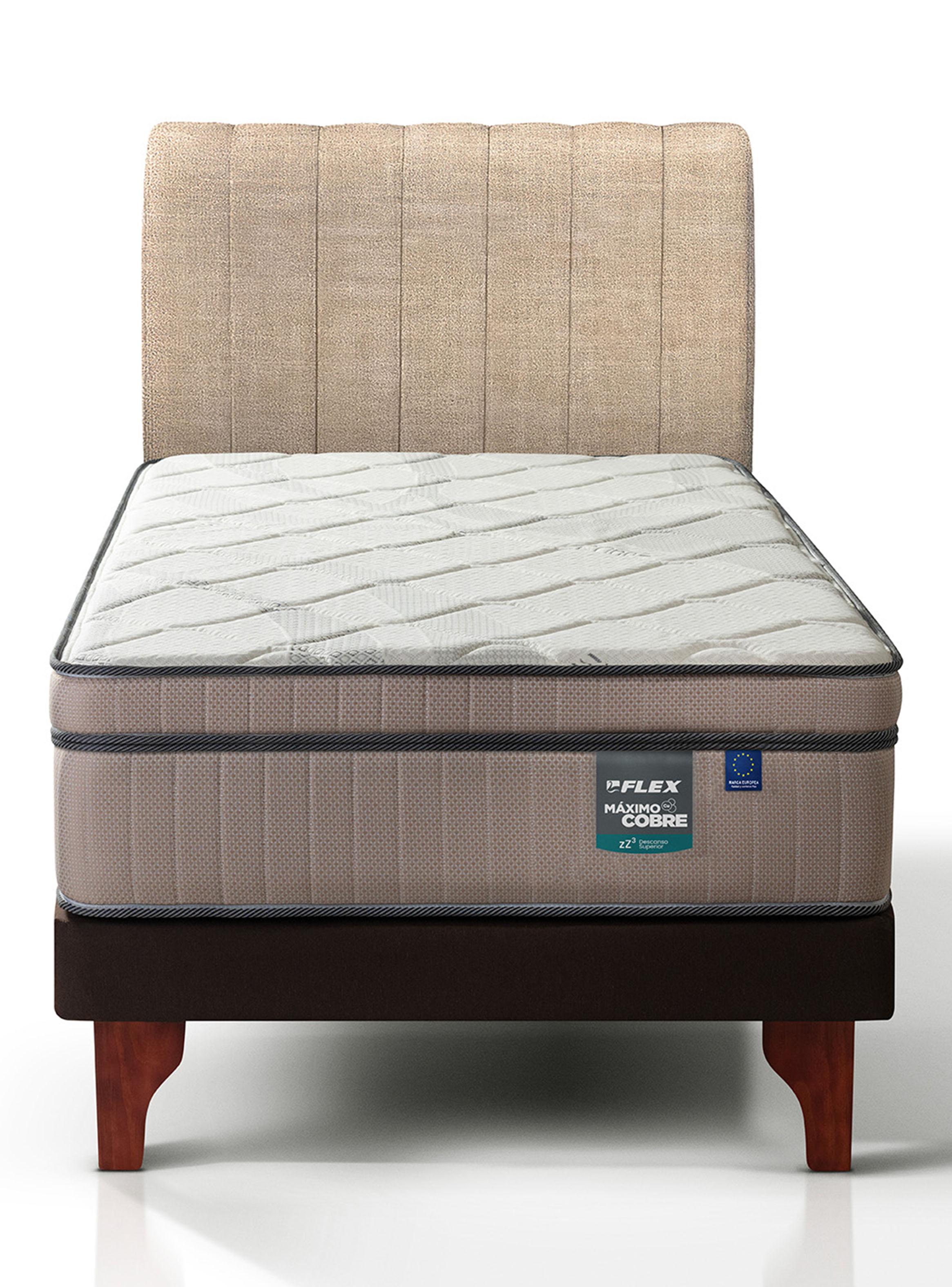 Cama Europea Máximo Cobre 1.5 Plazas + Respaldo Beige-2