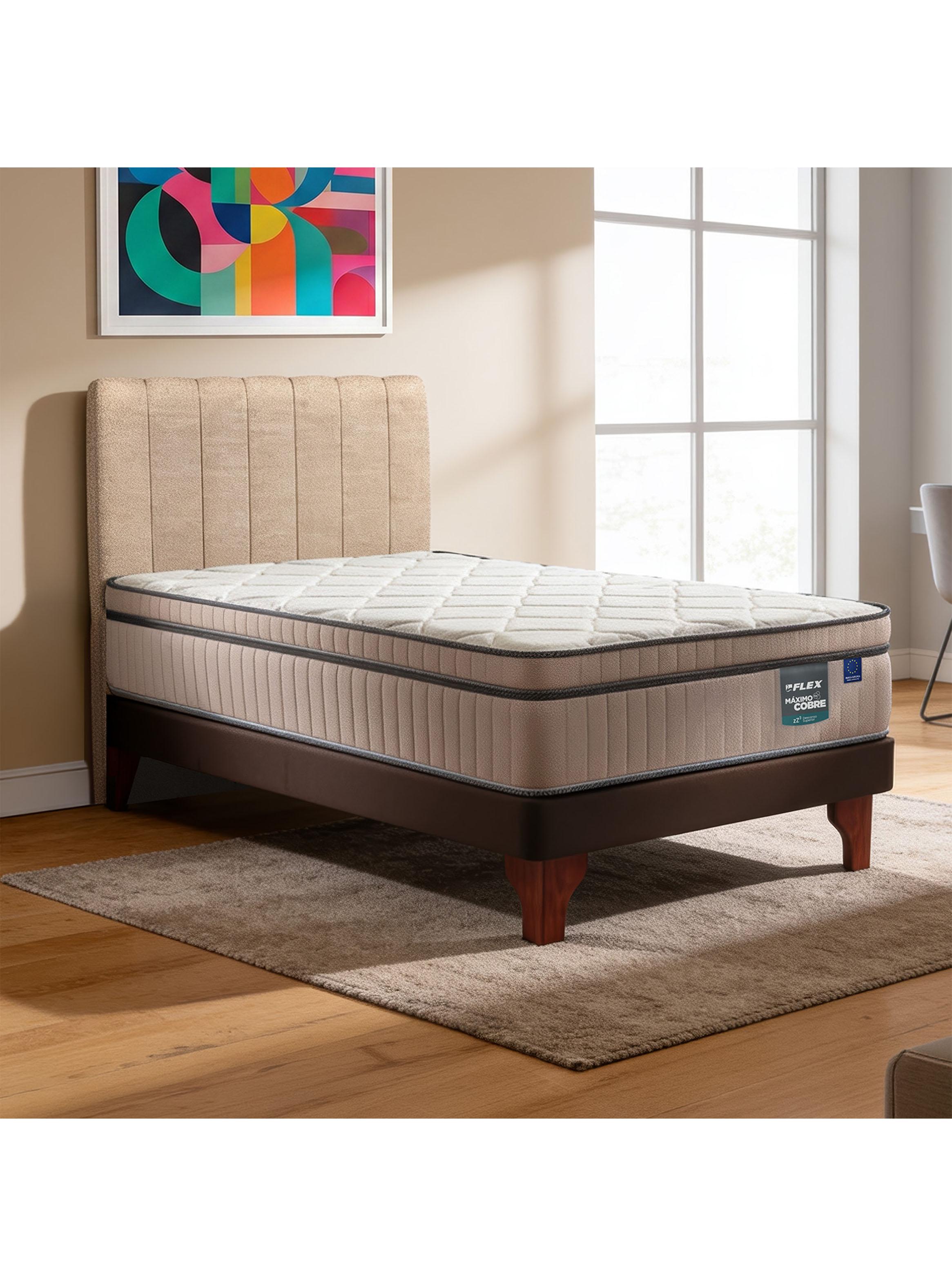 Cama Europea Máximo Cobre 1.5 Plazas + Respaldo Beige-5