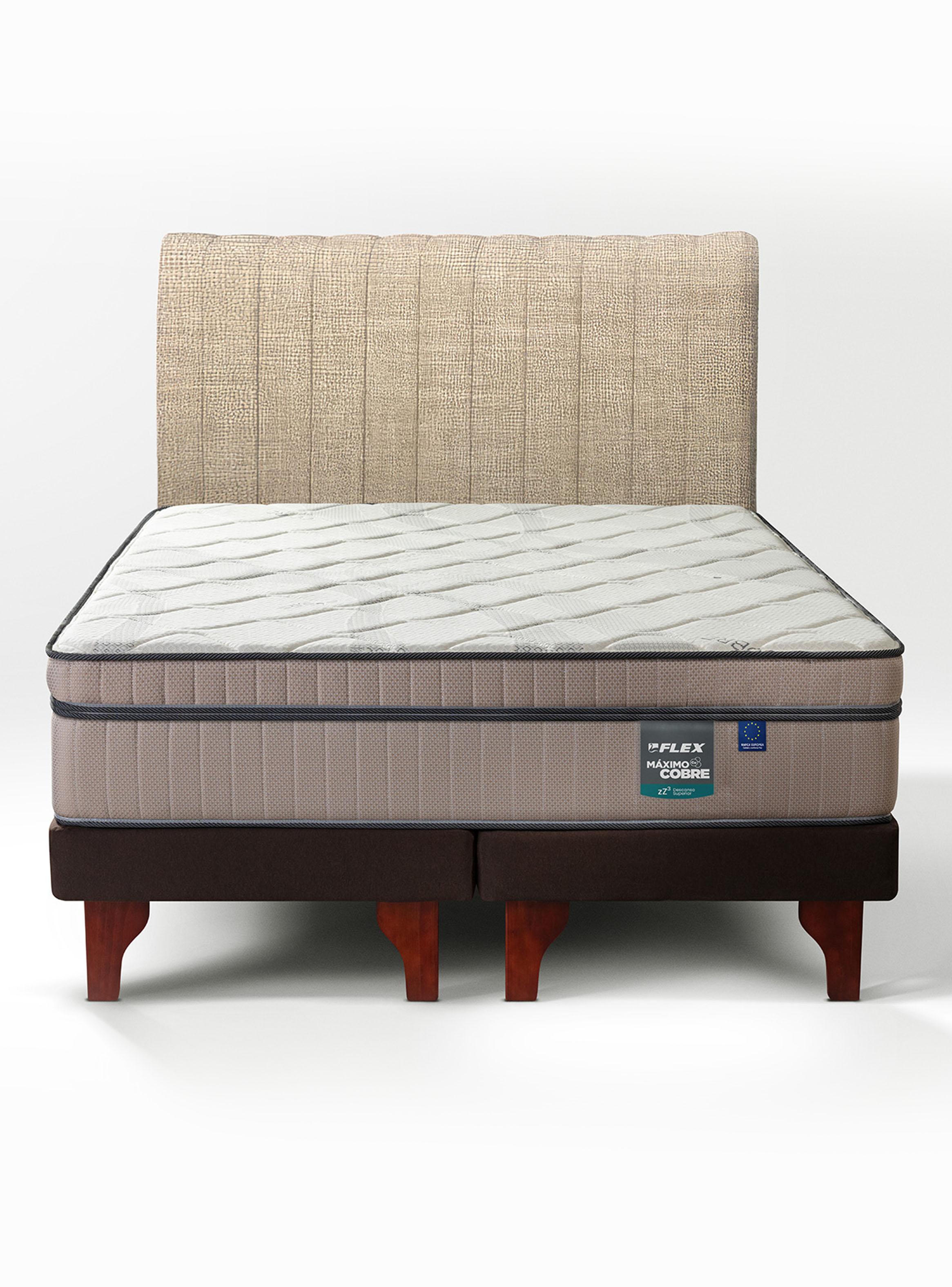 Cama Europea Máximo Cobre 2 Plazas Base Dividida + Respaldo Beige-2