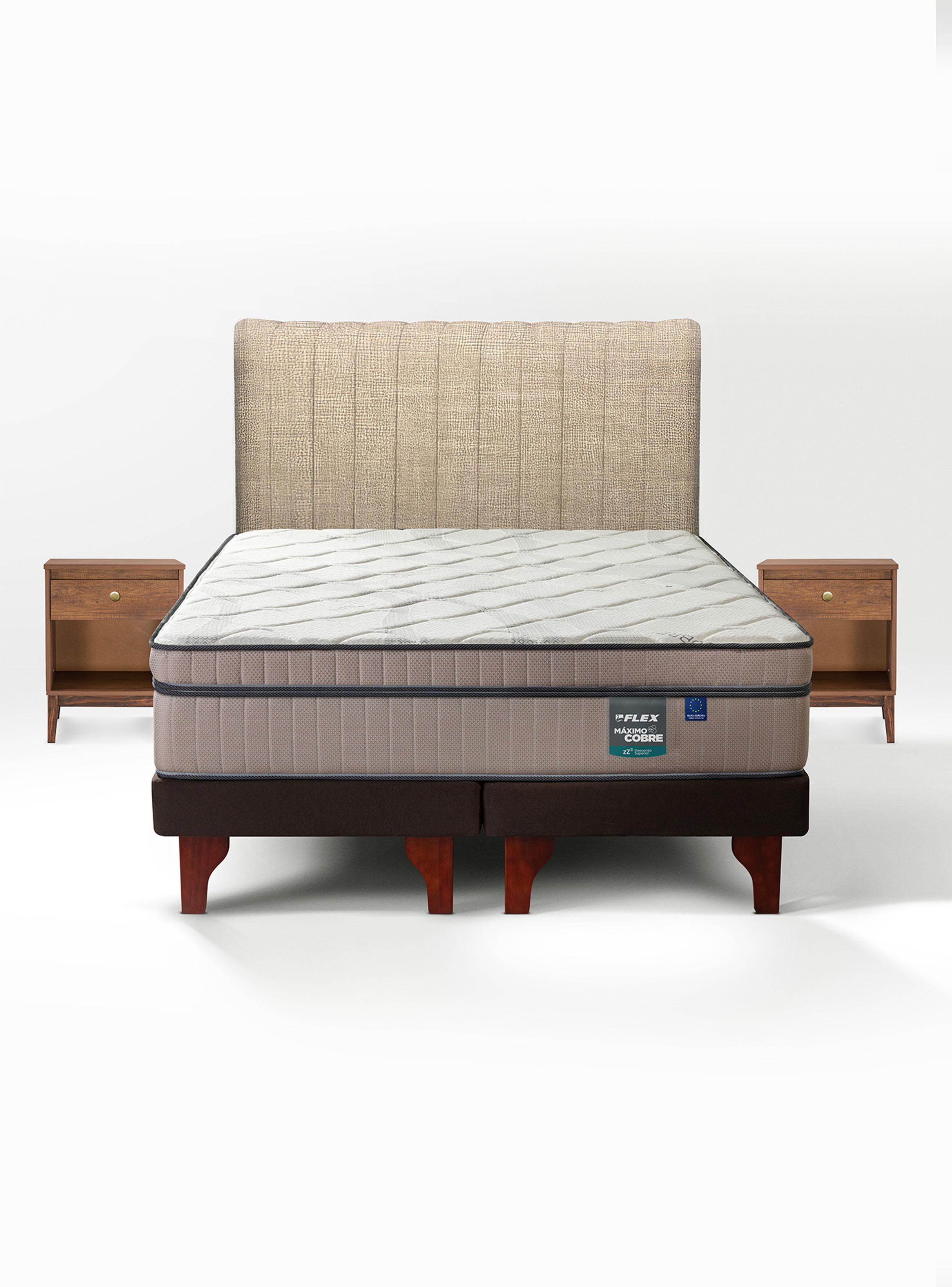 Cama Europea Máximo Cobre 2 Plazas Base Dividida + Respaldo + Veladores Atenas-2