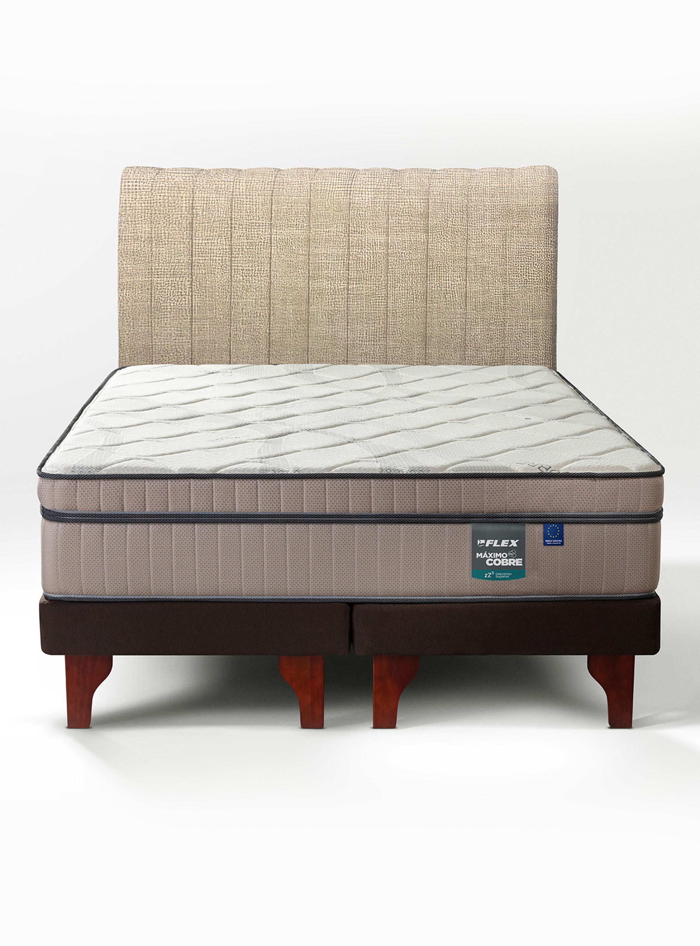 Cama Europea Máximo Cobre King + Respaldo Tubular Beige-2