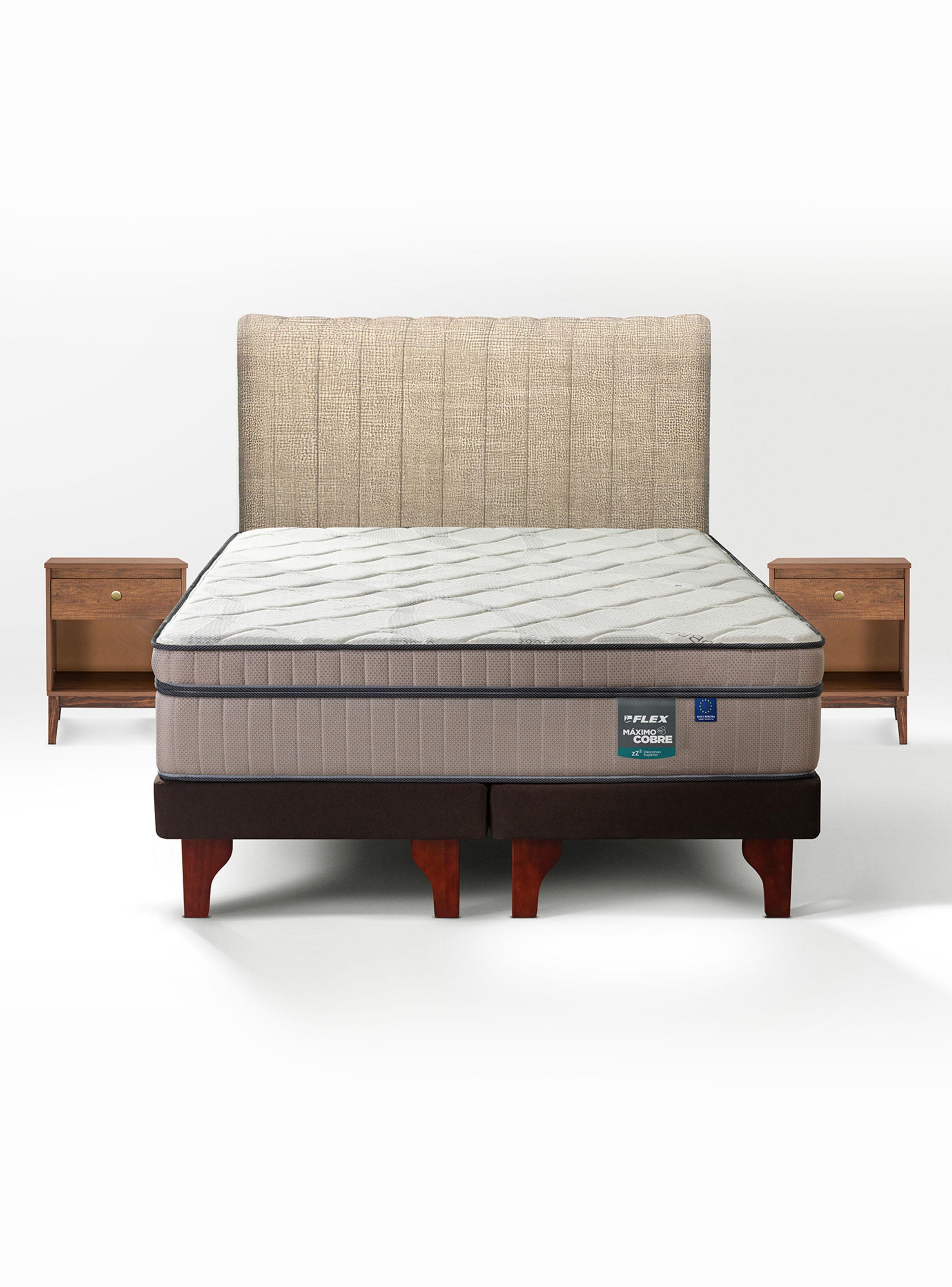 Cama Europea Máximo Cobre King + Respaldo Tubular + Velador Atenas-2