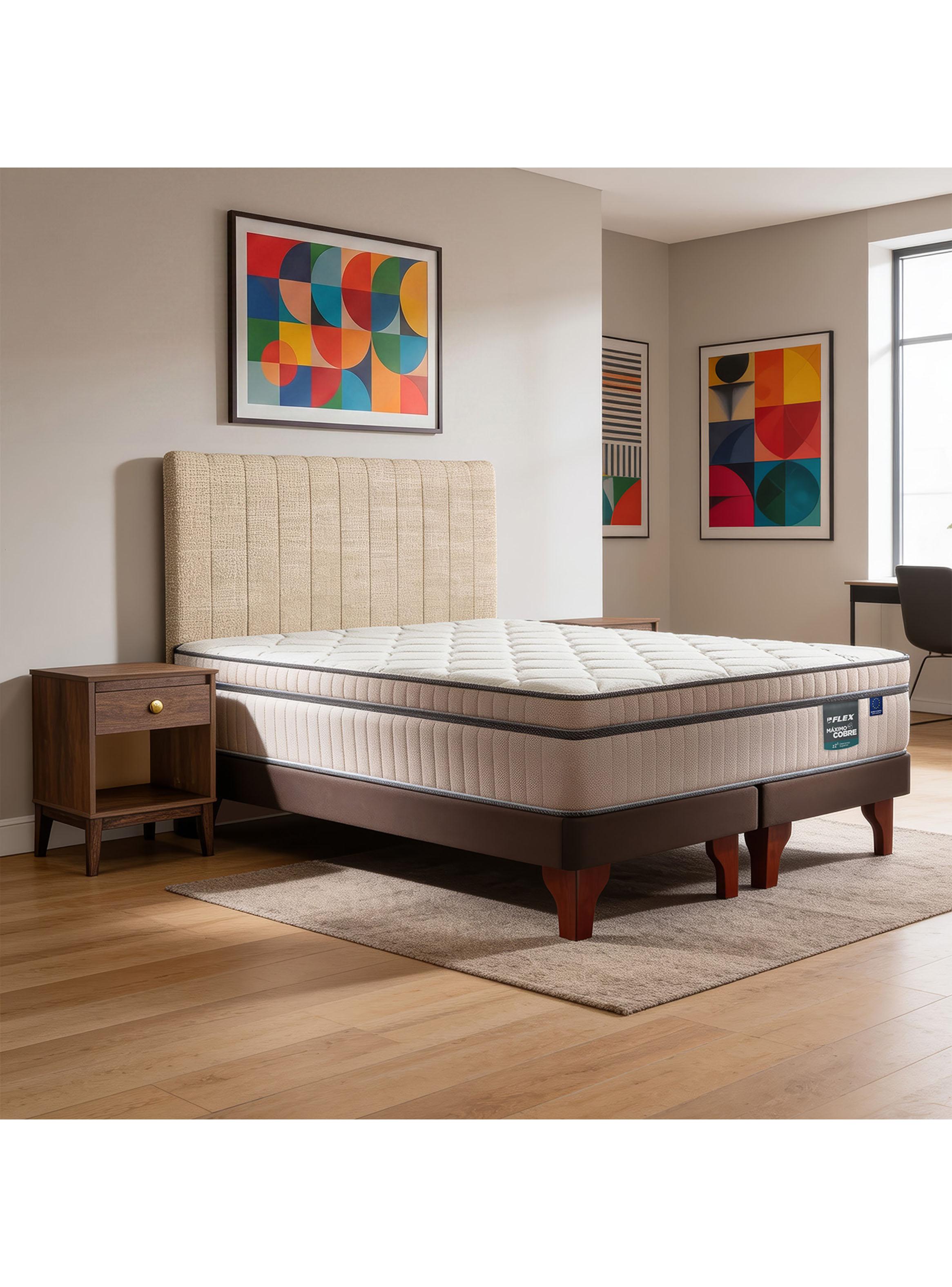 Cama Europea Máximo Cobre King + Respaldo Tubular + Velador Atenas-5