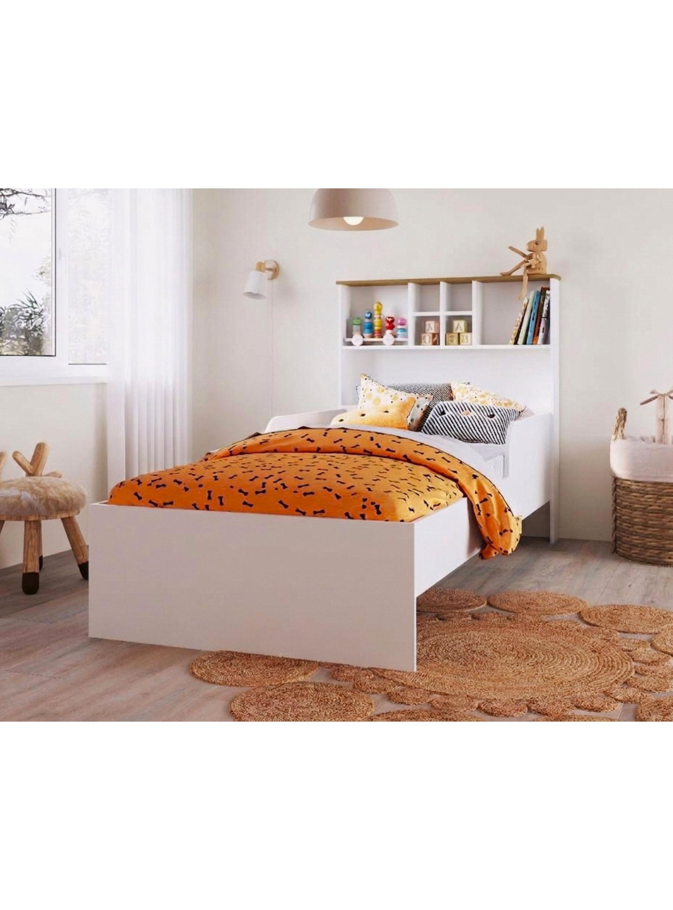 Cama de Transición Infantil 1 Plaza con Estante Blanca-3