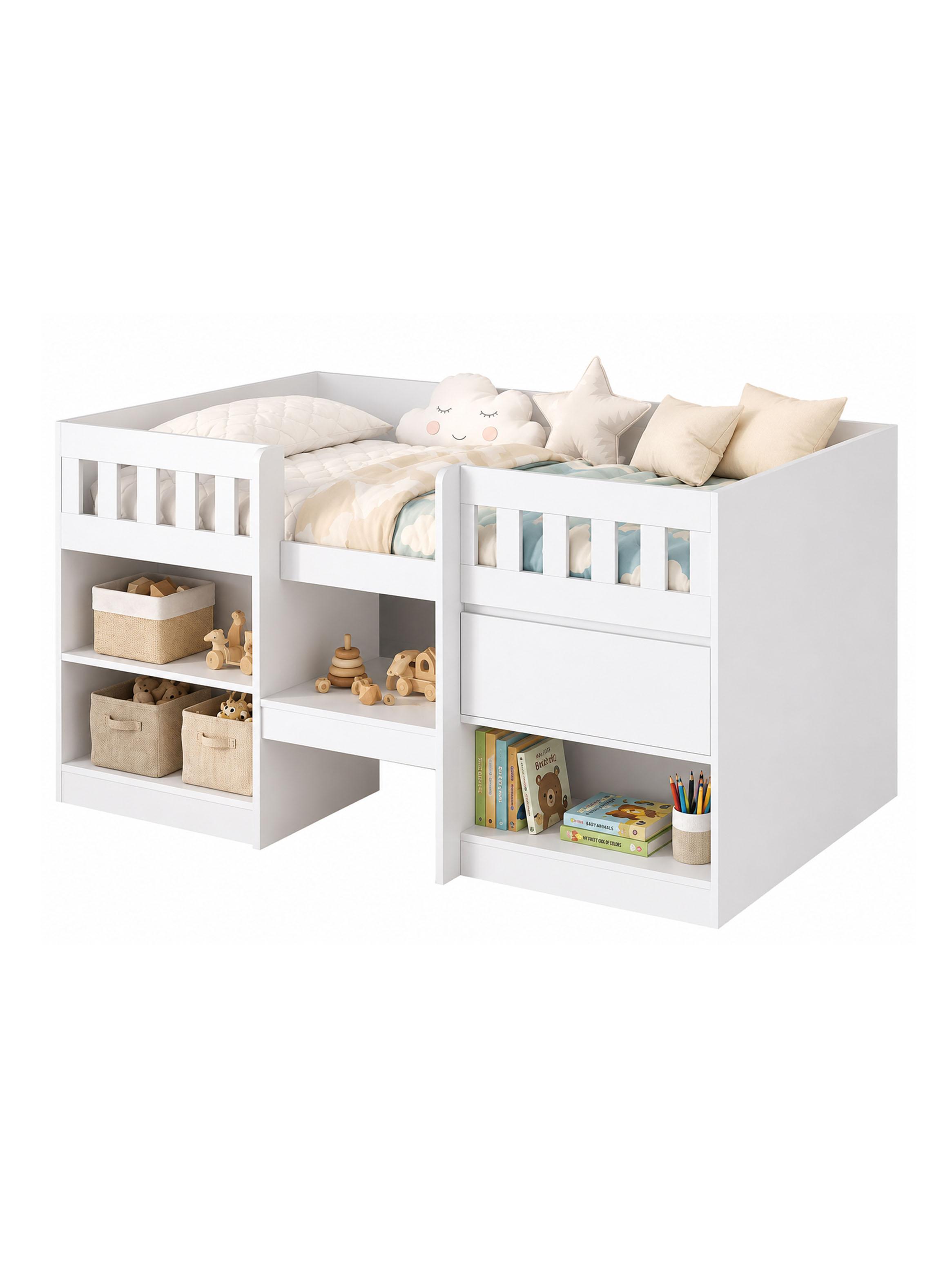 Cama Infantil Multifunción Alta 1 Plaza Blanca-2