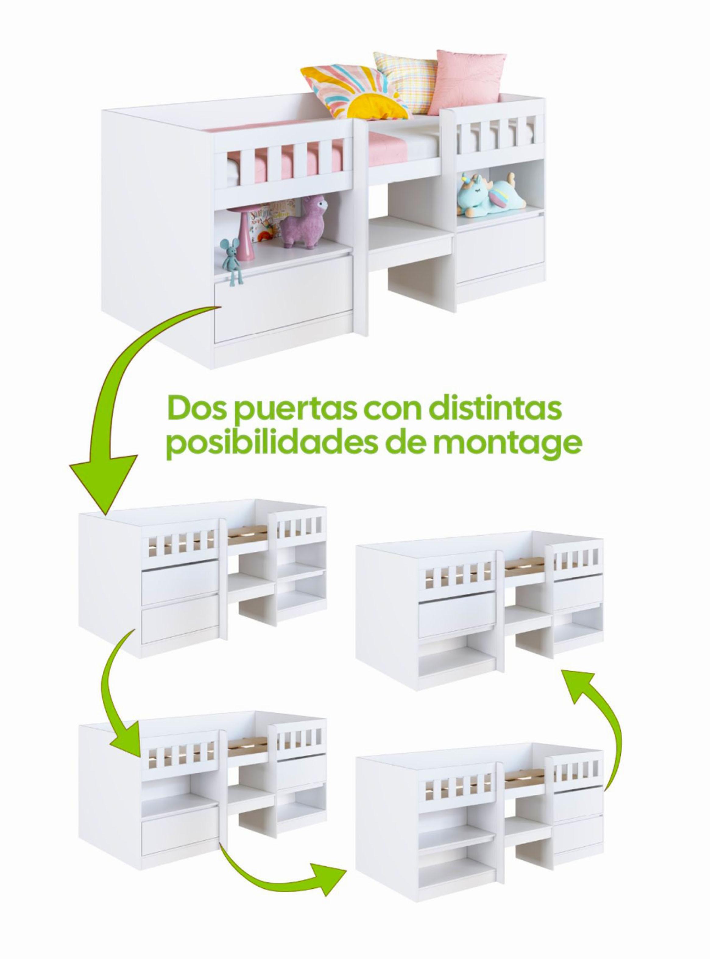 Cama Infantil Multifunción Alta 1 Plaza Blanca-3