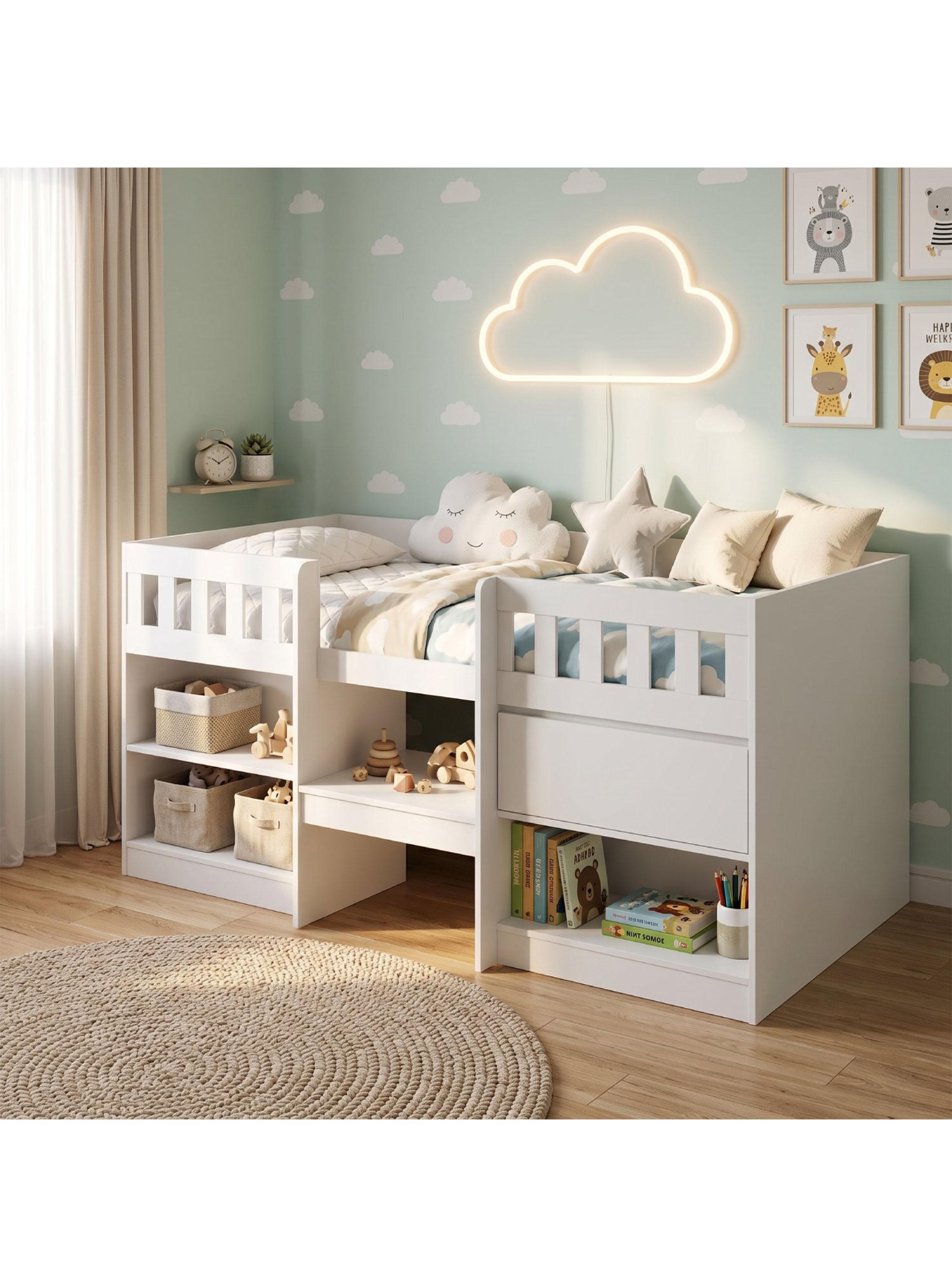 Cama Infantil Multifunción Alta 1 Plaza Blanca-5
