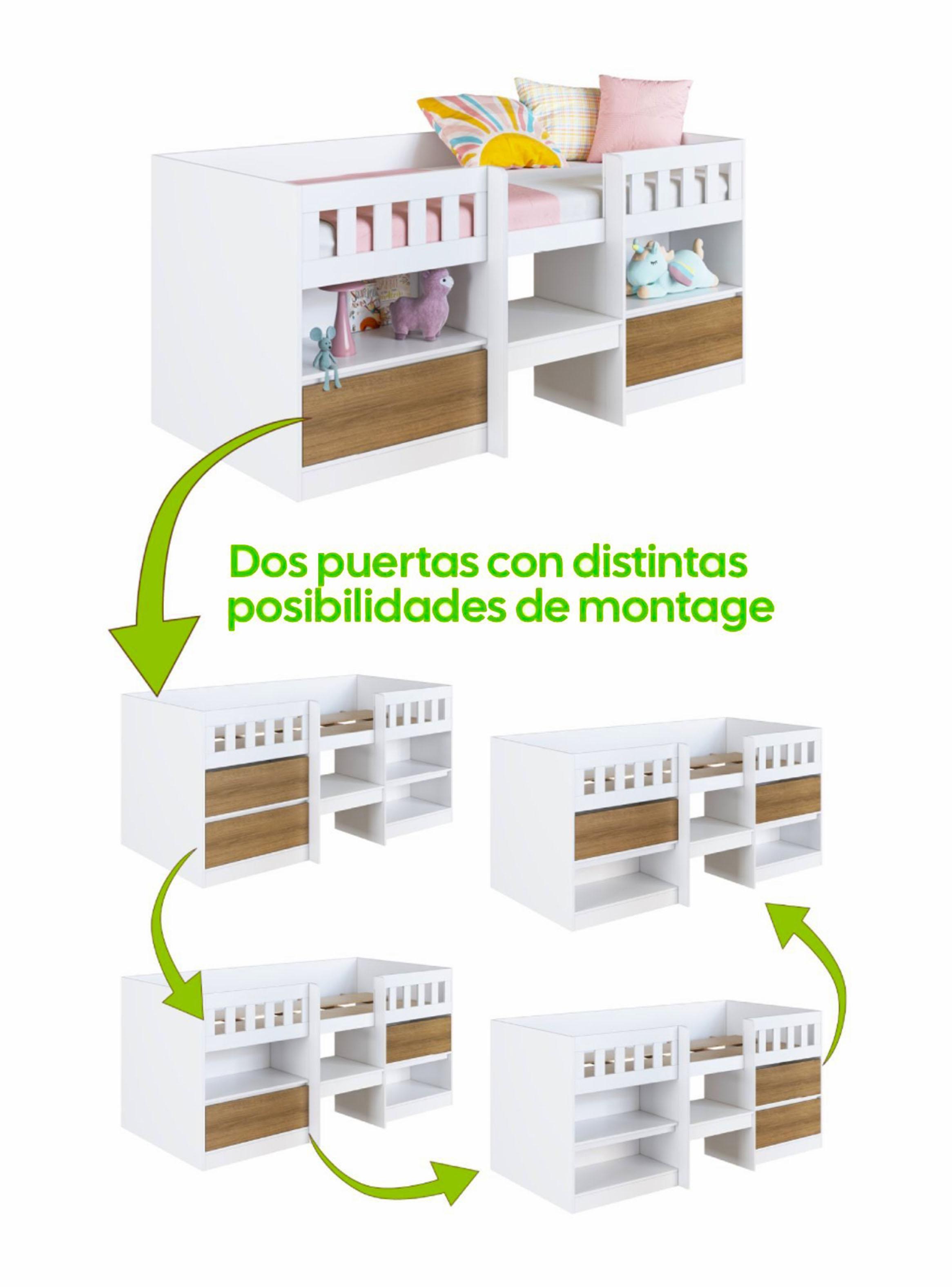 Cama Infantil Multifunción Alta 1 Plaza Blanca Miel-3