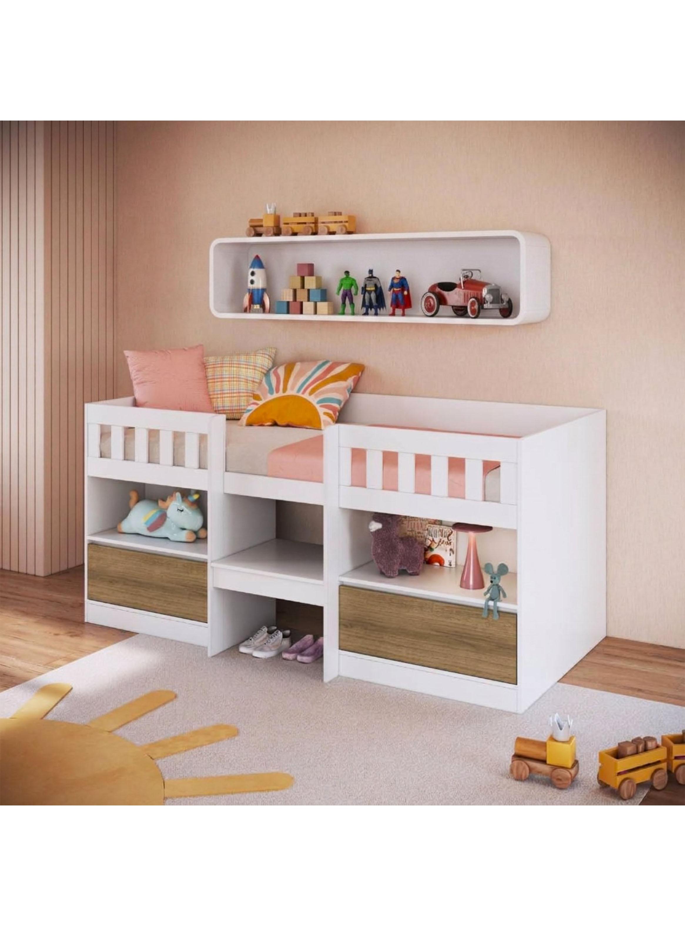 Cama Infantil Multifunción Alta 1 Plaza Blanca Miel-5