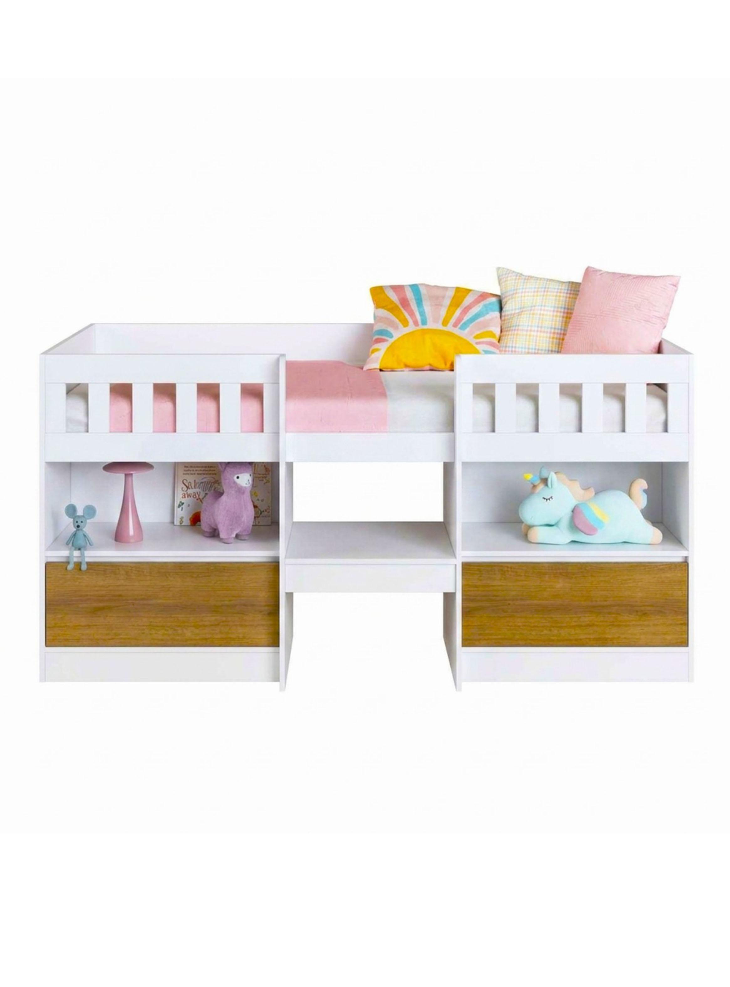 Cama Infantil Multifunción Alta 1 Plaza Blanca Miel-2
