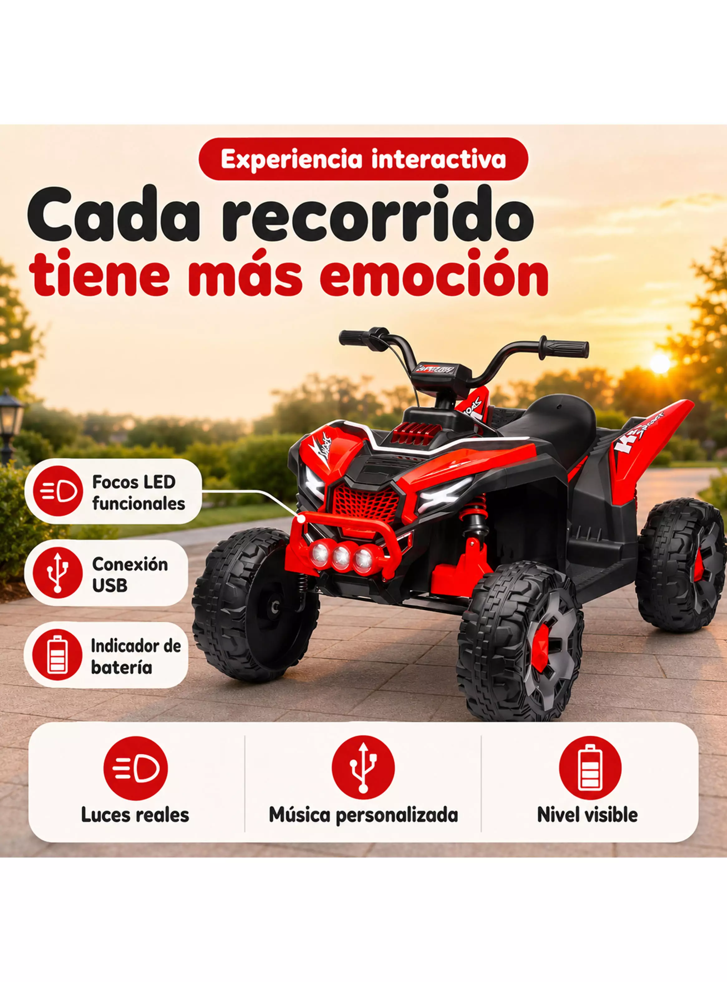 Cuatrimoto Eléctrica Infantil Monster ATV 12V 4x2 Roja-3