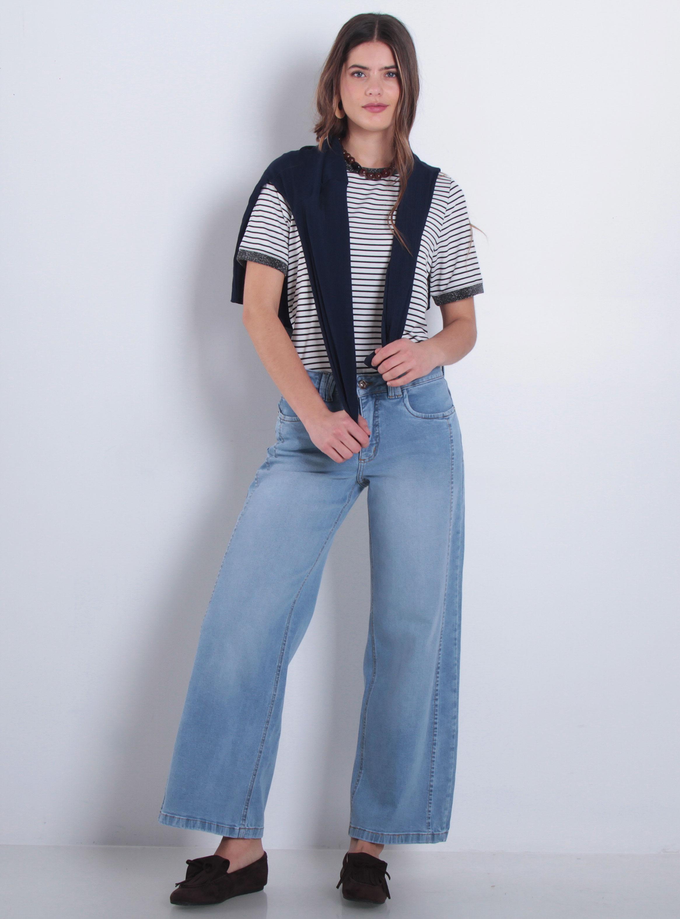 Jeans Wide Tiro Medio Pretina Básica 3580-3