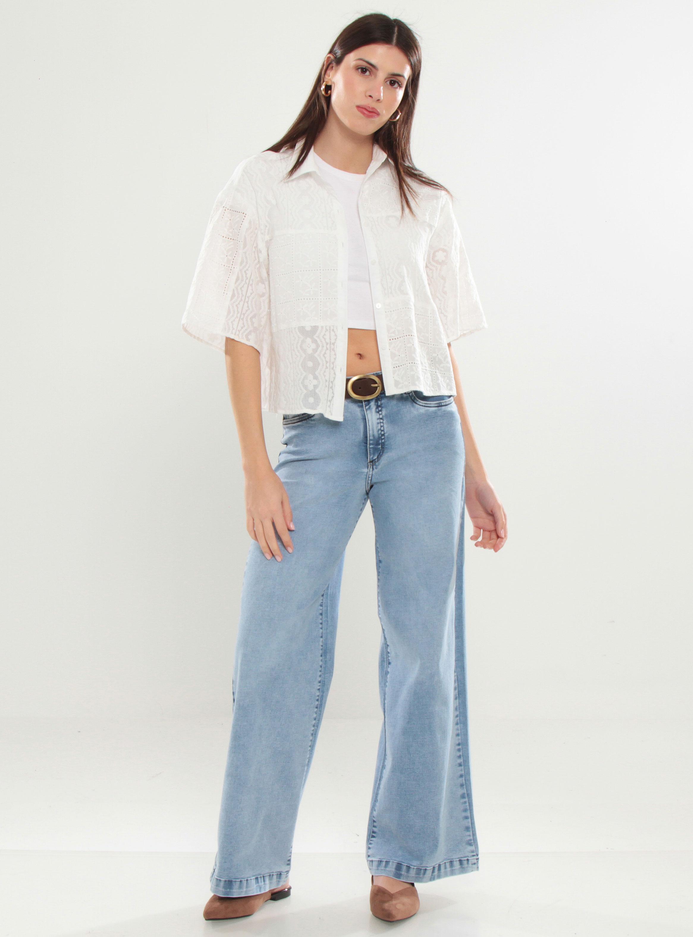 Jeans Tiro Medio Wide Leg Pretina 3019-3