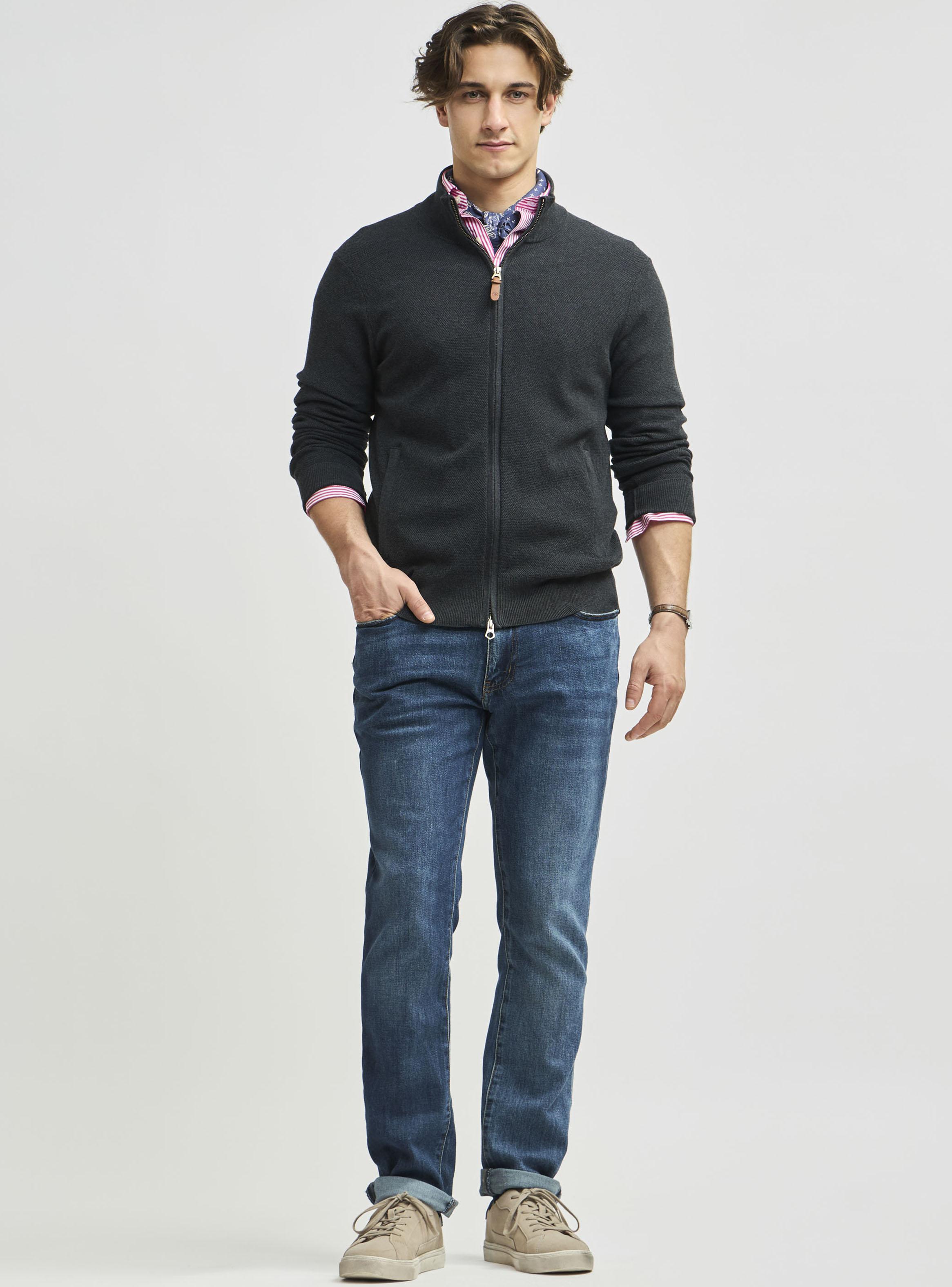 Sweater Clásico Full Zipper Bolsillos Manga Larga Pima-3