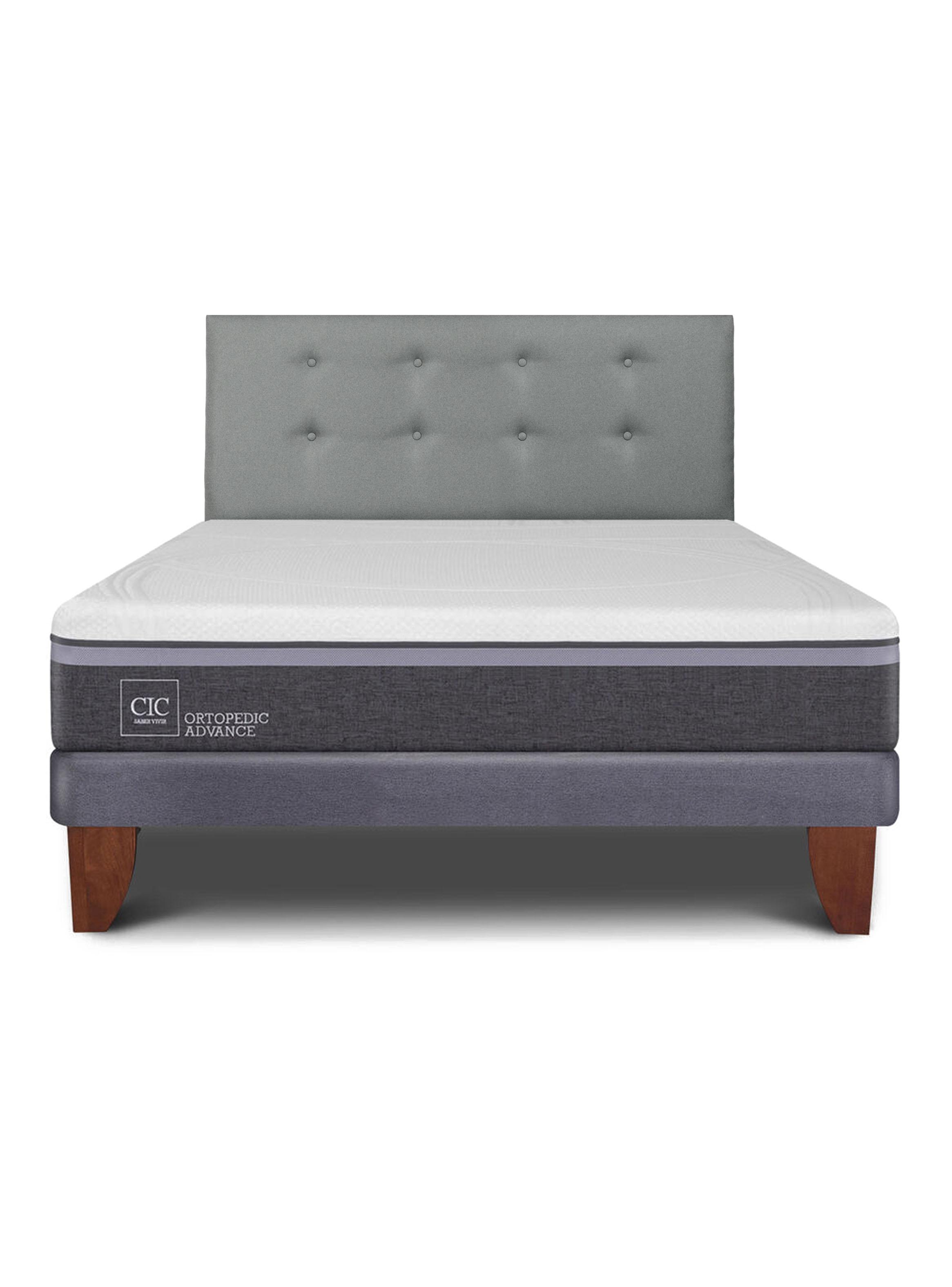 Cama Europea Ortopedic Advance 2 Plazas Base Normal + Respaldo Gris Tapizado-2