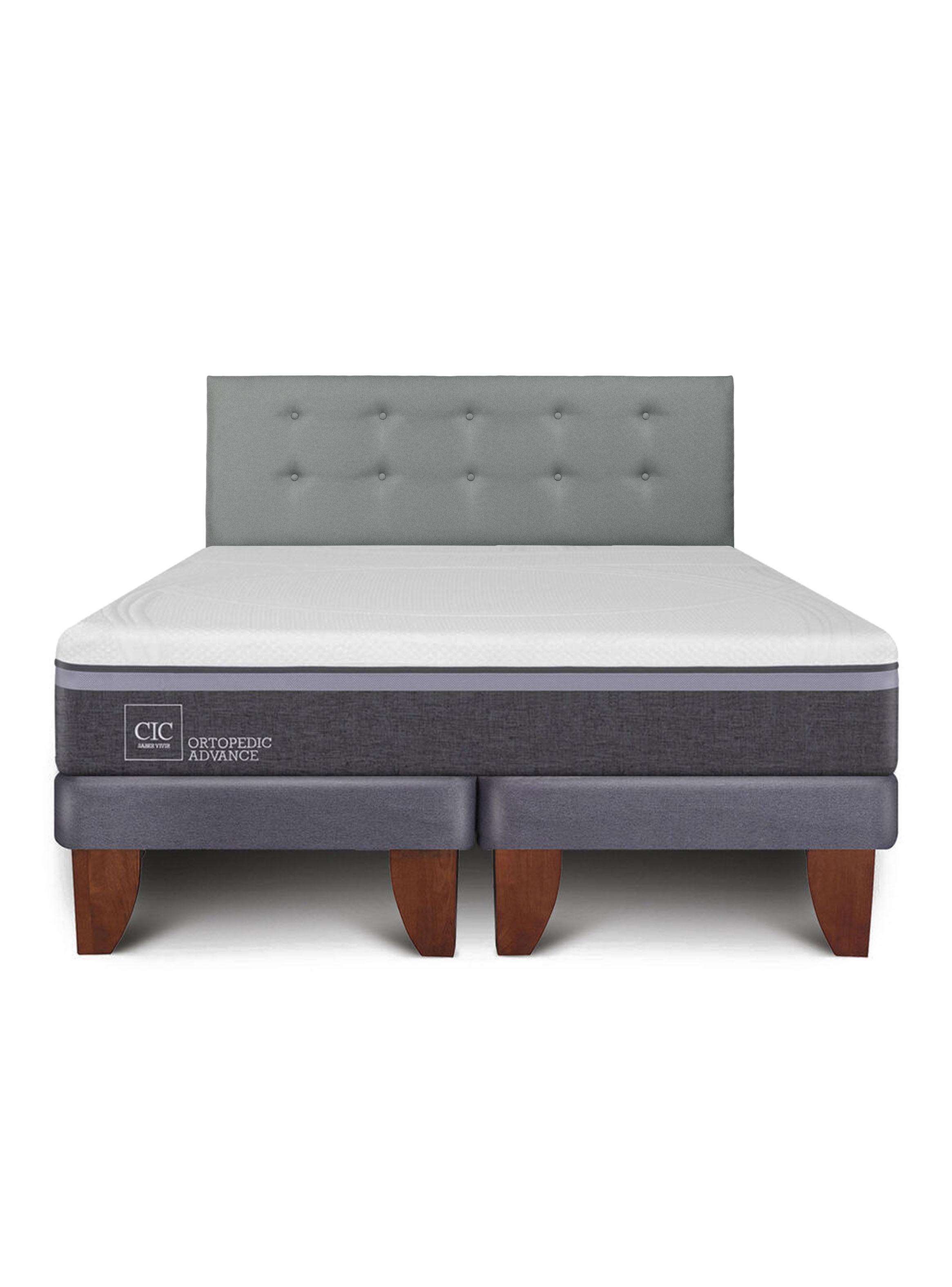Cama Europea Ortopedic Advance King Respaldo Gris Tapizado-2