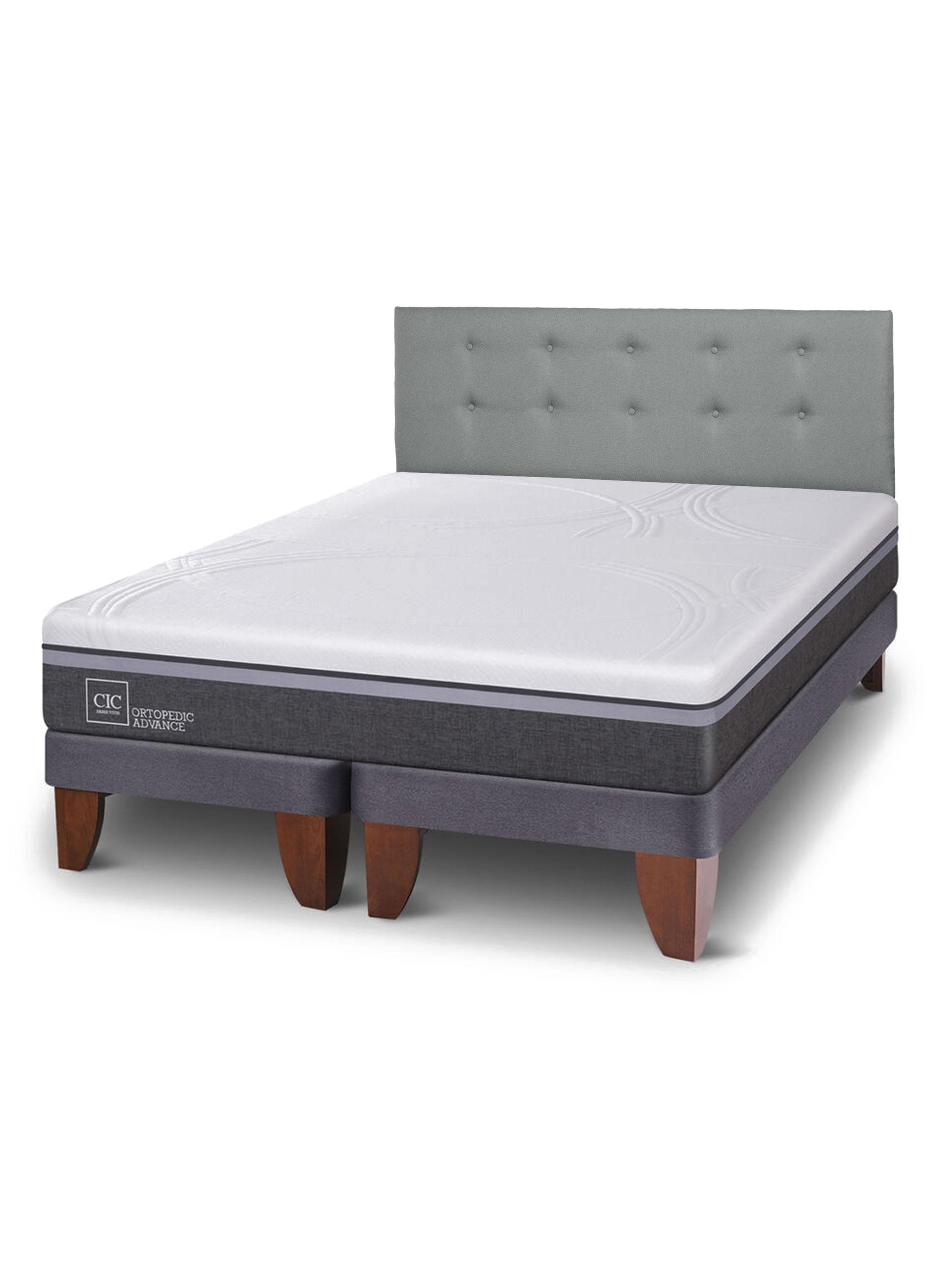 Cama Europea Ortopedic Advance King Respaldo Gris Tapizado-0