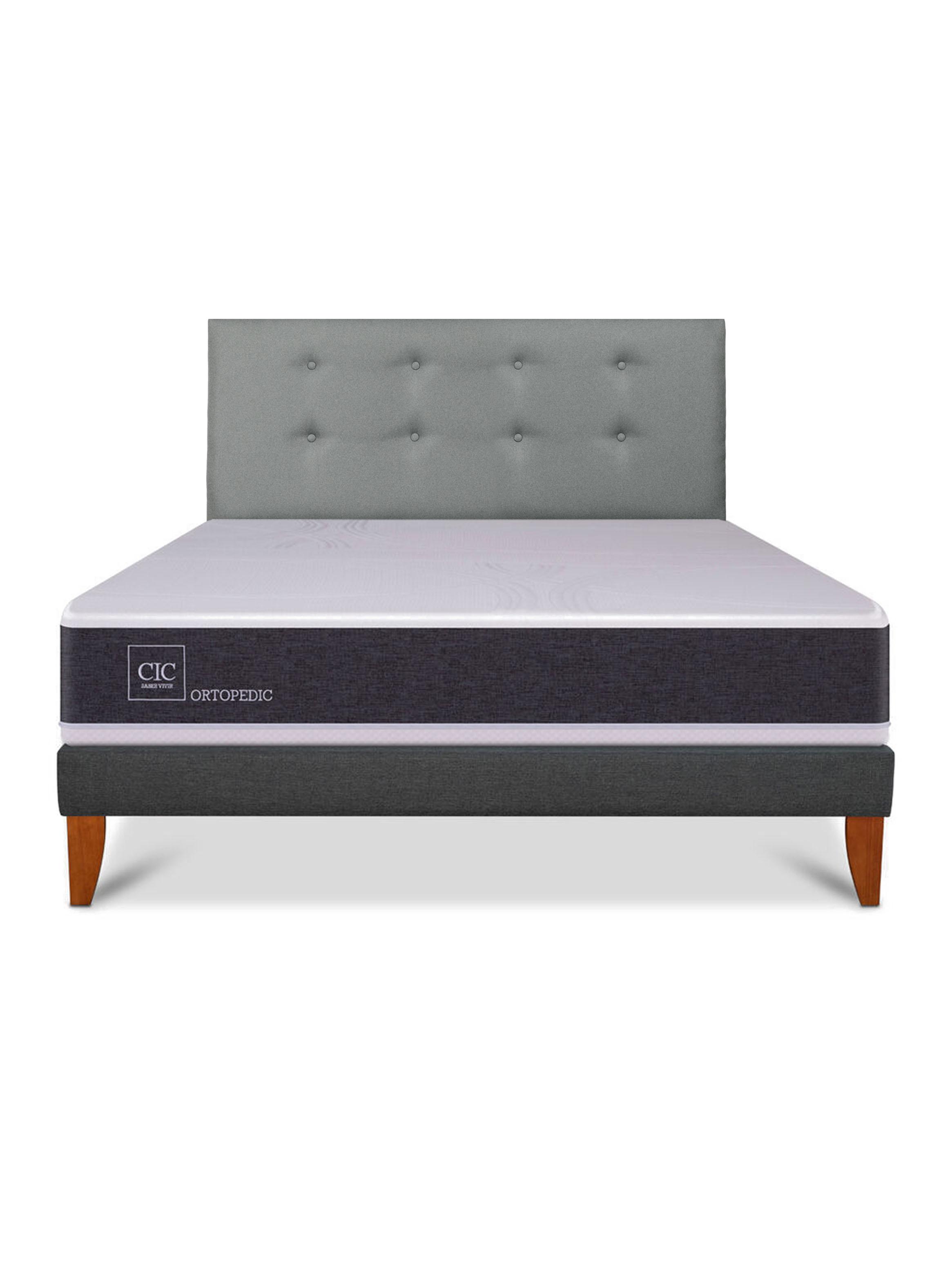 Cama Europea Box Ortopedic 2 Plazas Respaldo Gris Tapizado-2