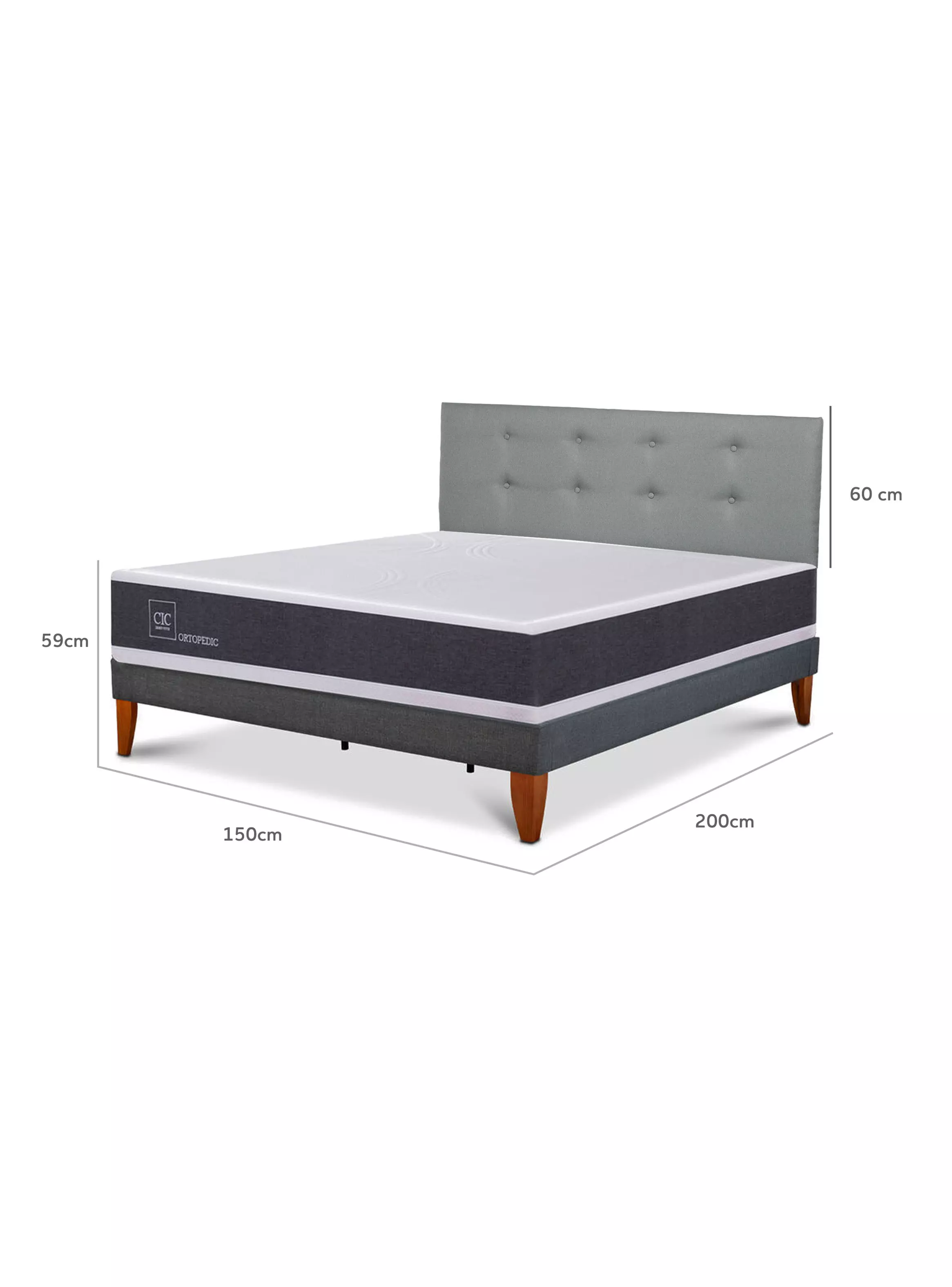 Cama Europea Box Ortopedic 2 Plazas Respaldo Gris Tapizado-1