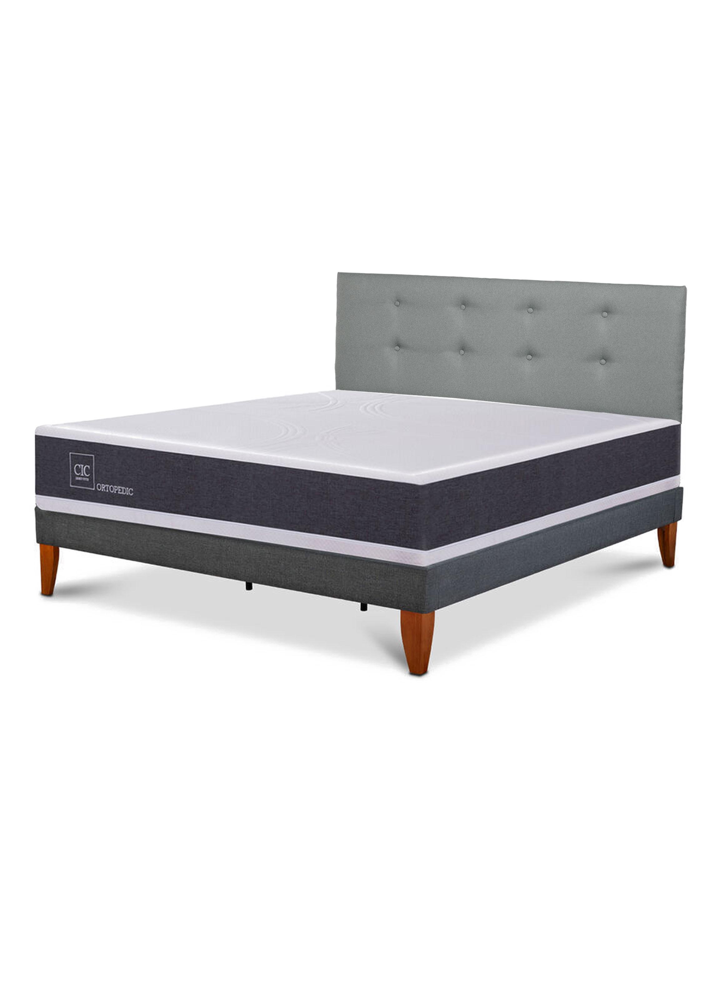 Cama Europea Box Ortopedic 2 Plazas Respaldo Gris Tapizado-0