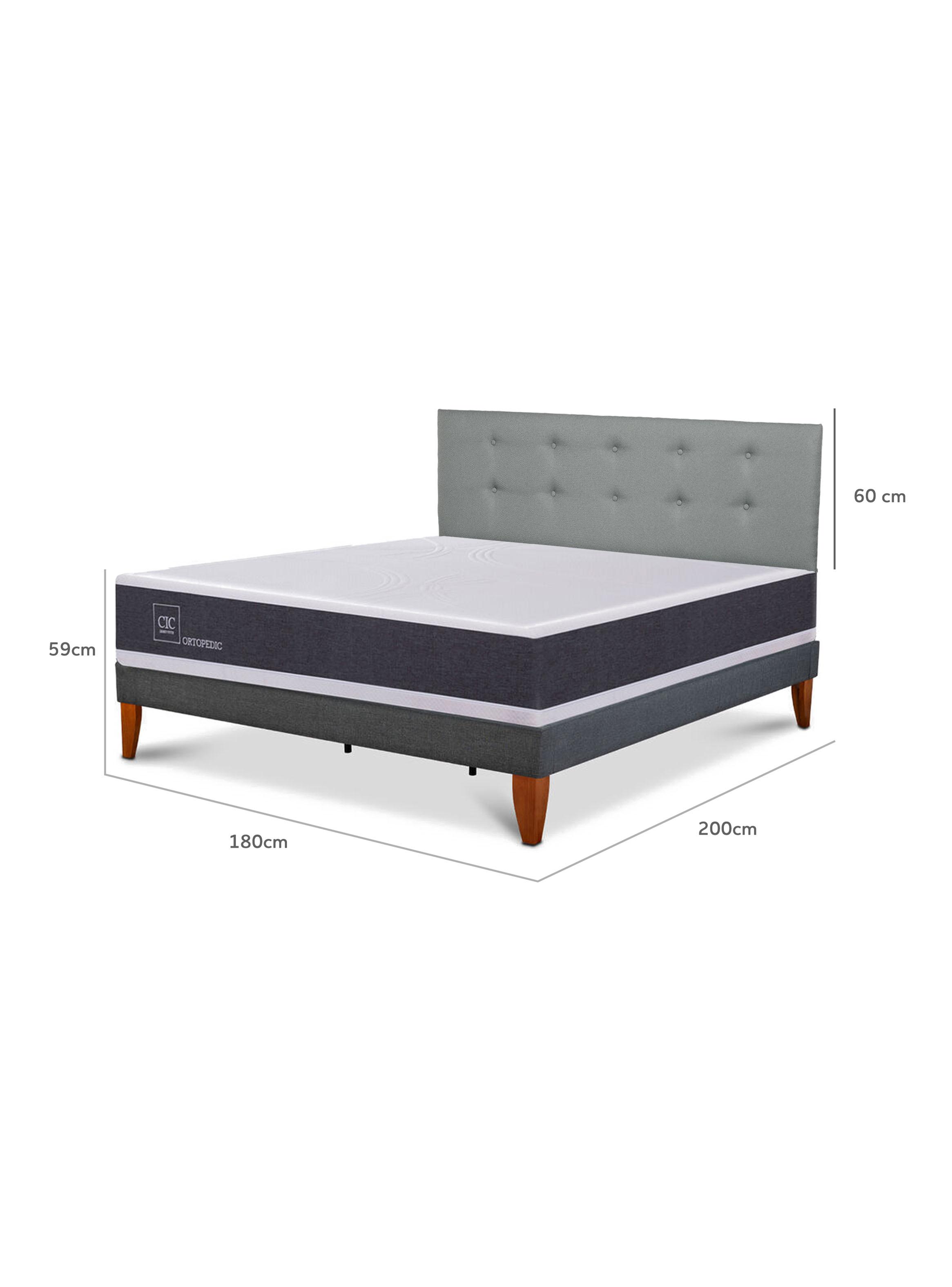 Cama Europea Box New Ortopedic King Respaldo Gris Tapizado-1