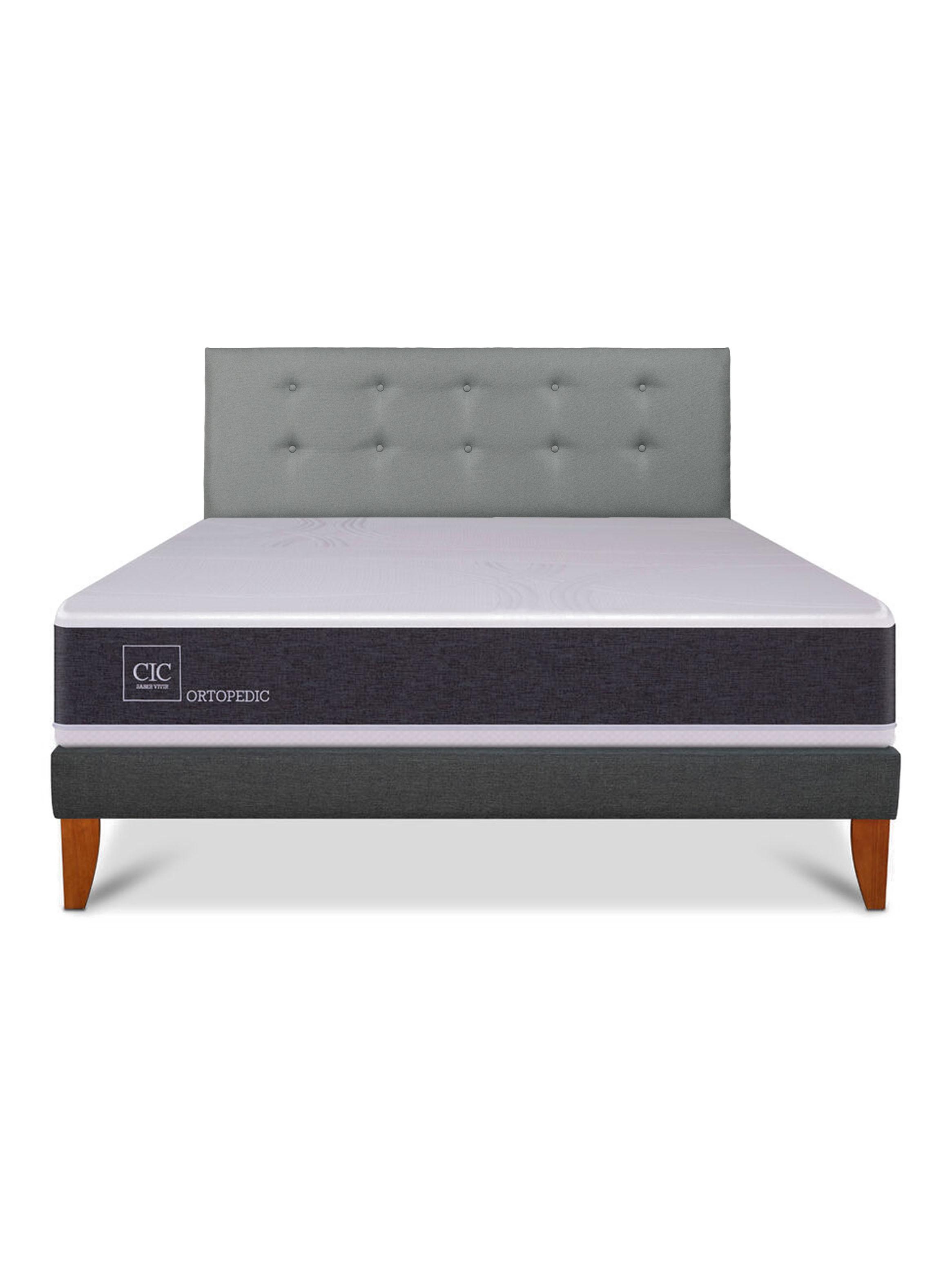 Cama Europea Box New Ortopedic King Respaldo Gris Tapizado-2