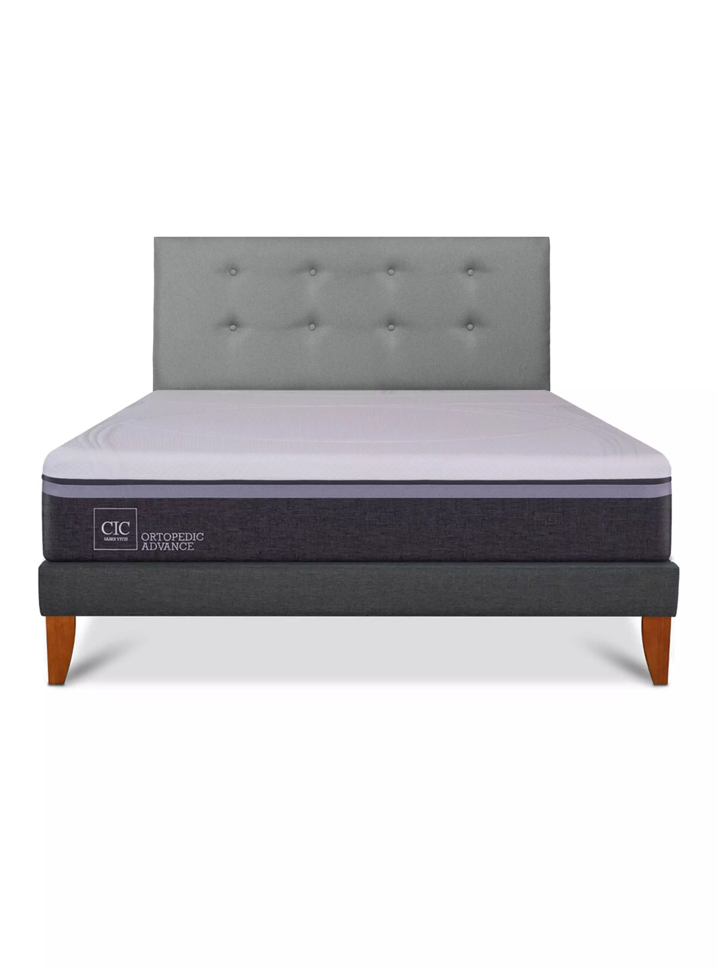 Cama Europea Box Ortopedic Advance 2 Plazas + Respaldo Gris Tapizado-2