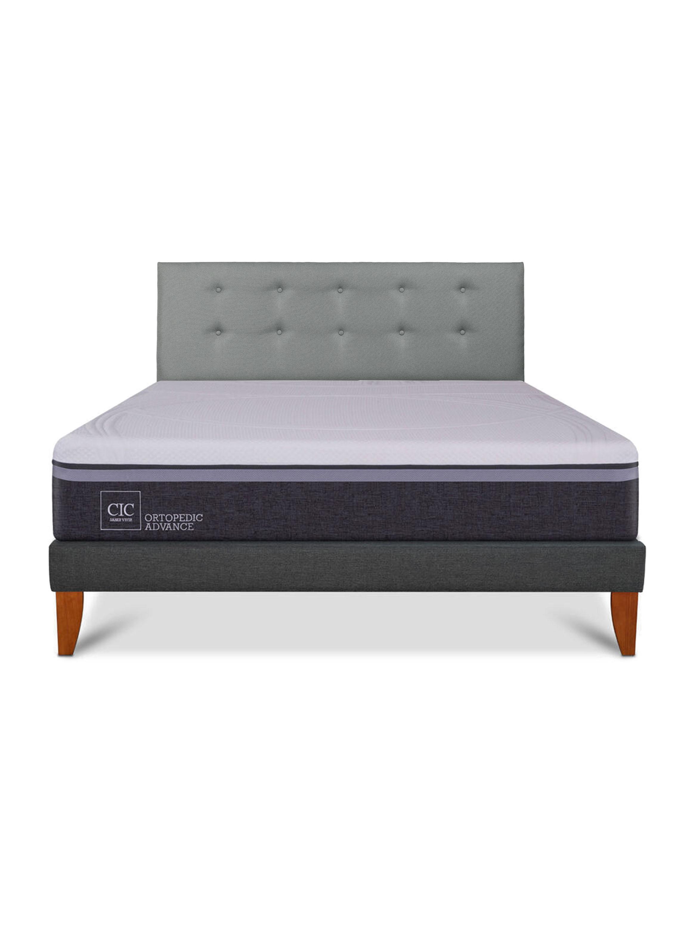 Cama Europea Box Ortopedic Advance King + Respaldo Gris Tapizado-2