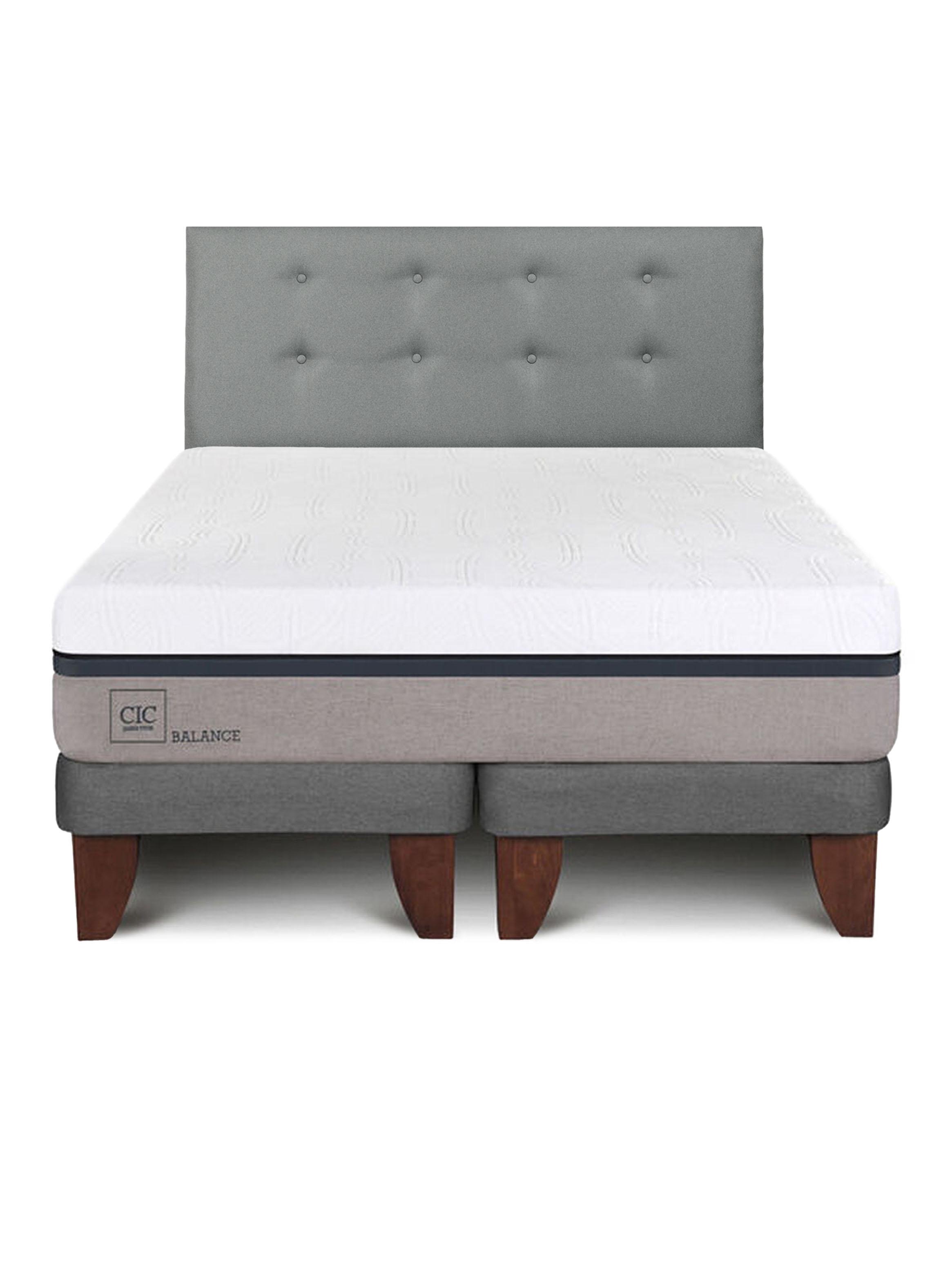 Cama Europea Balance 2 Plazas Base Dividida + Respaldo Gris Tapizado-2