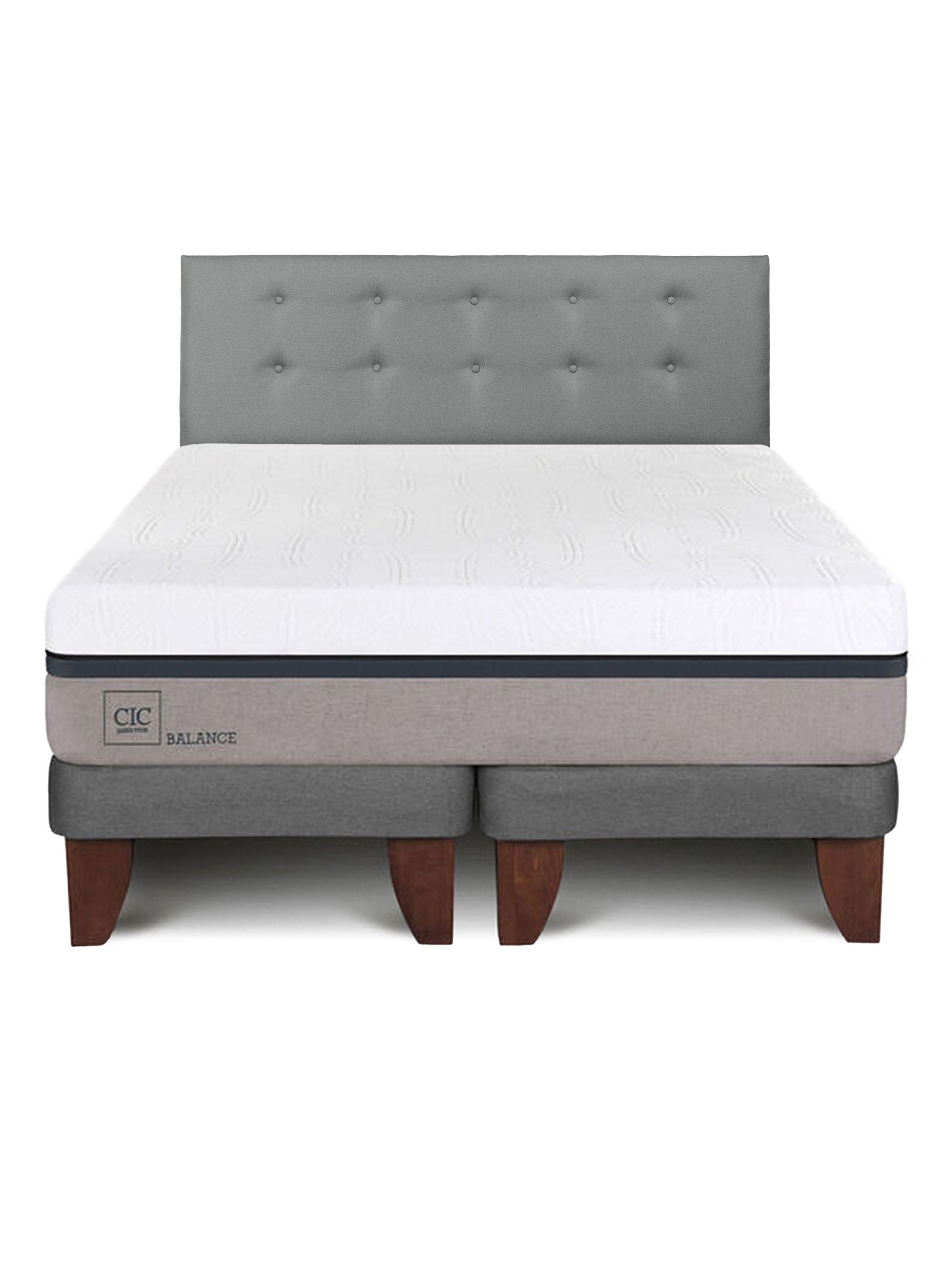 Cama Europea Balance King Base Dividida + Respaldo Gris Tapizado-2
