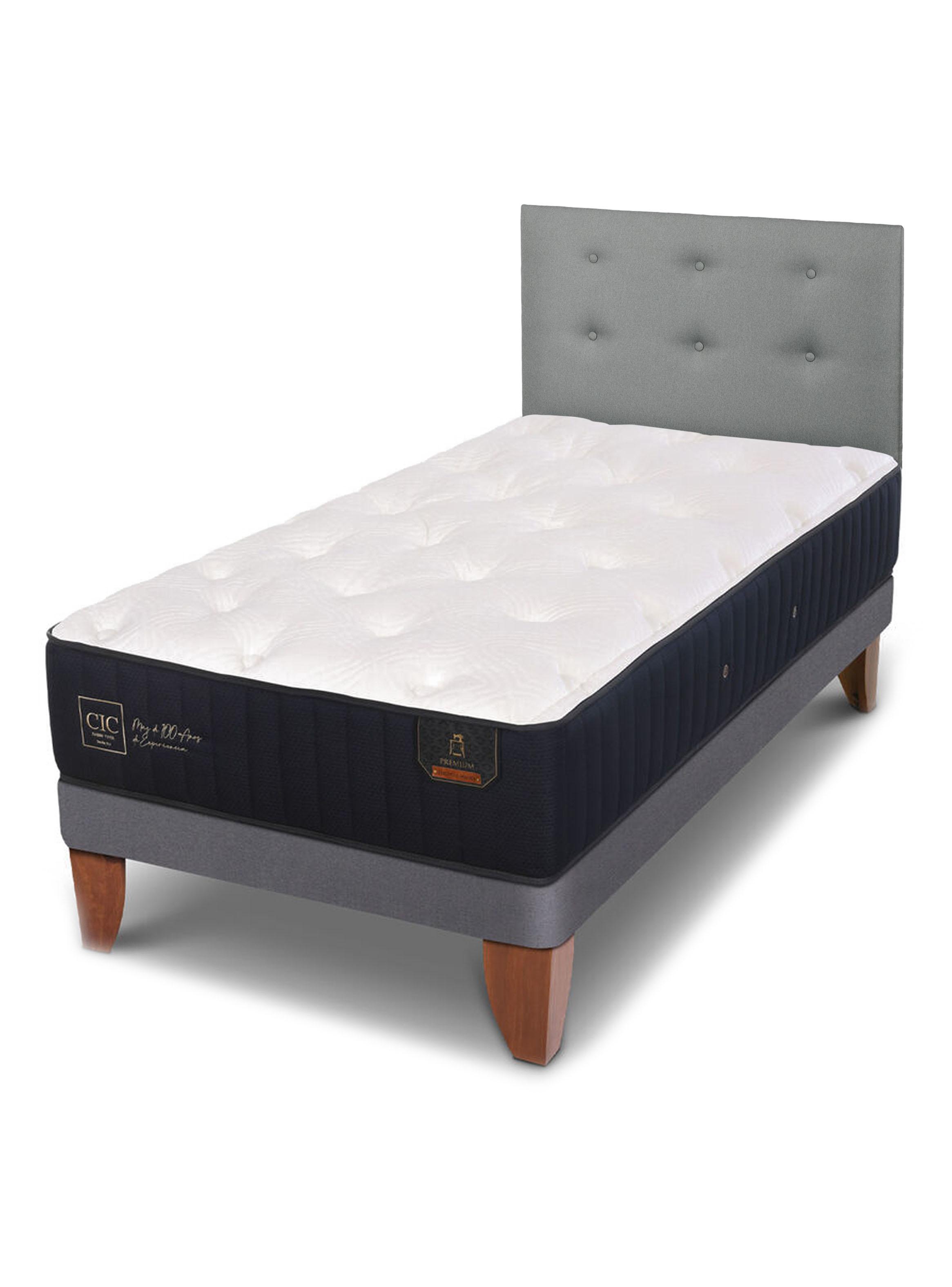 Cama Europea Premium 1.05x200 cm + Respaldo Gris Tapizado-0