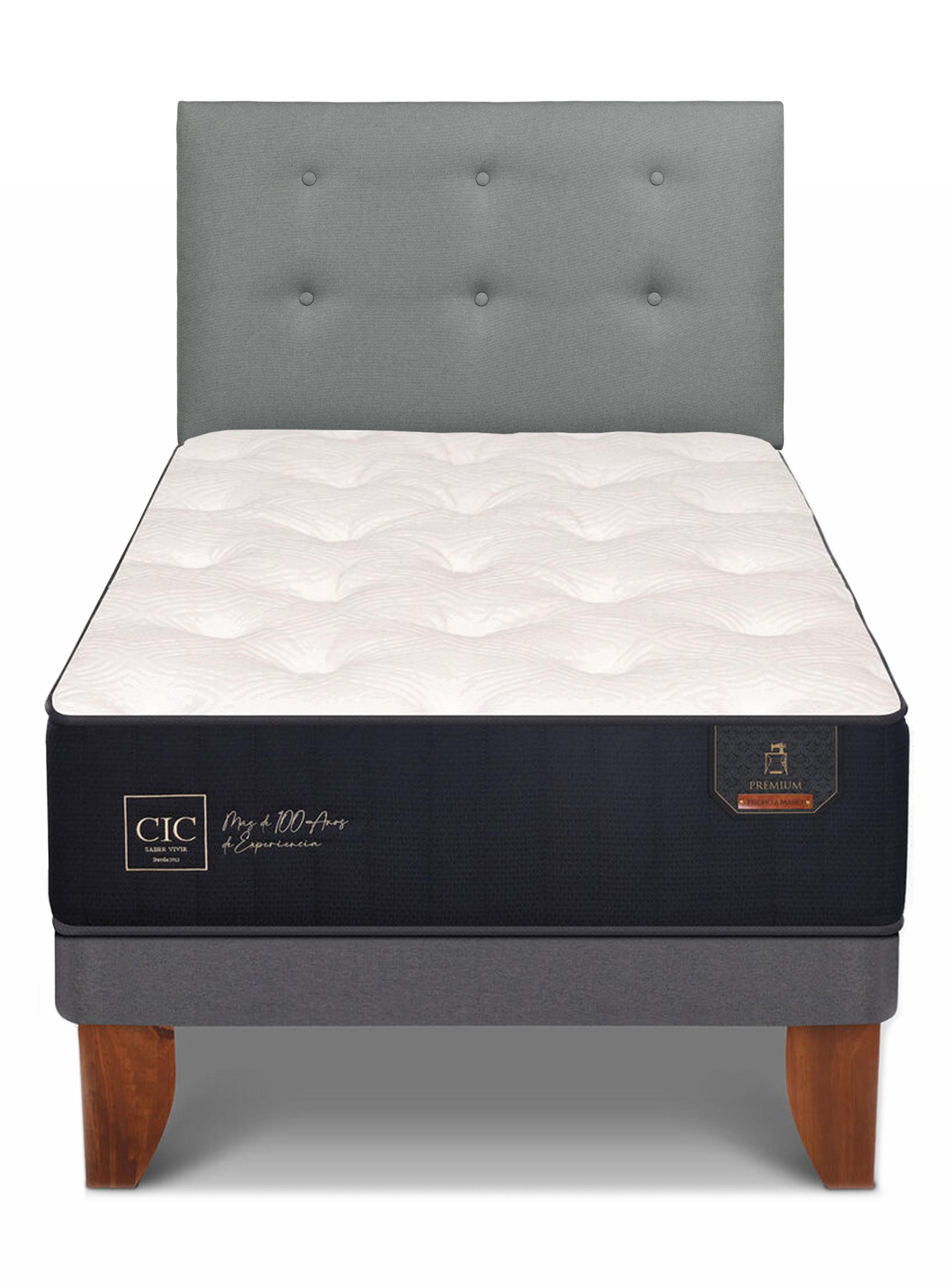 Cama Europea Premium 1.05x200 cm + Respaldo Gris Tapizado-2
