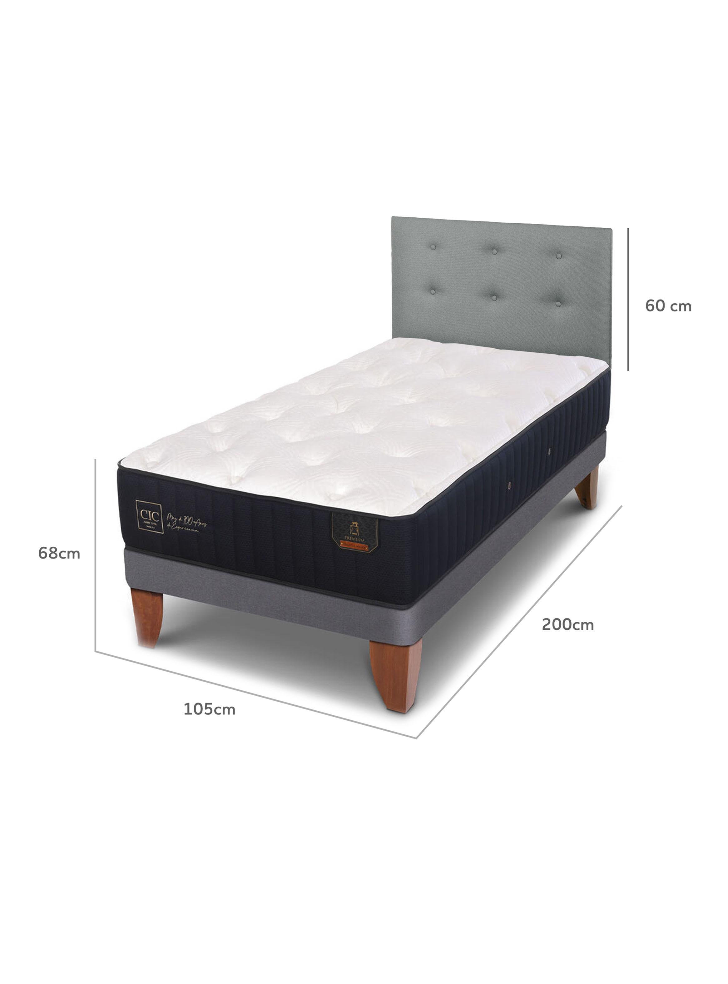 Cama Europea Premium 1.05x200 cm + Respaldo Gris Tapizado-1