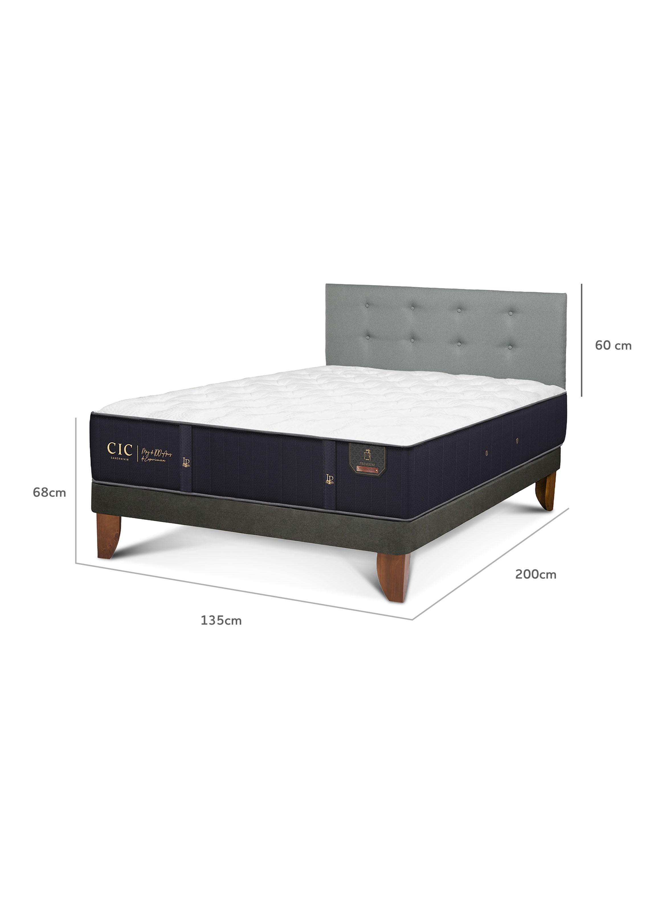 Cama Europea Premium Full Base Normal + Respaldo Gris Tapizado-1