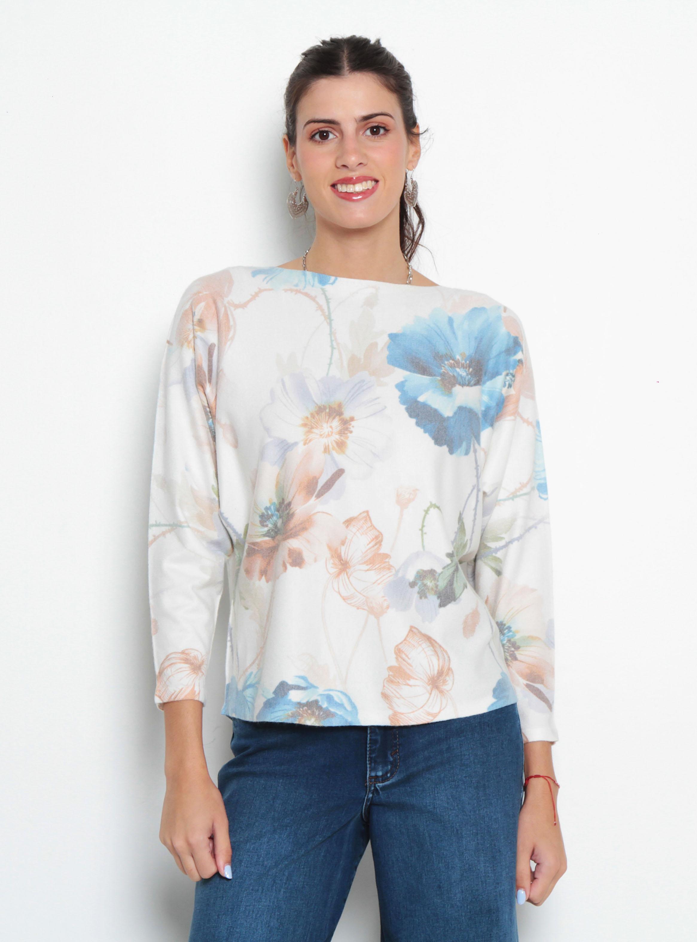 Sweater Sublimado Flores Manga 3/4 Escote Redondo-0