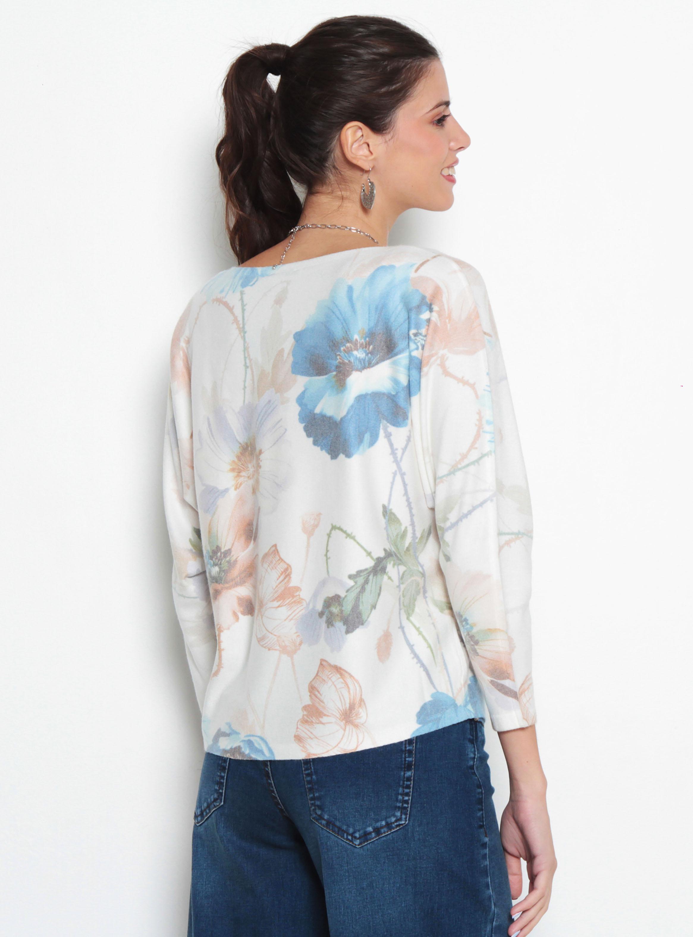 Sweater Sublimado Flores Manga 3/4 Escote Redondo-1