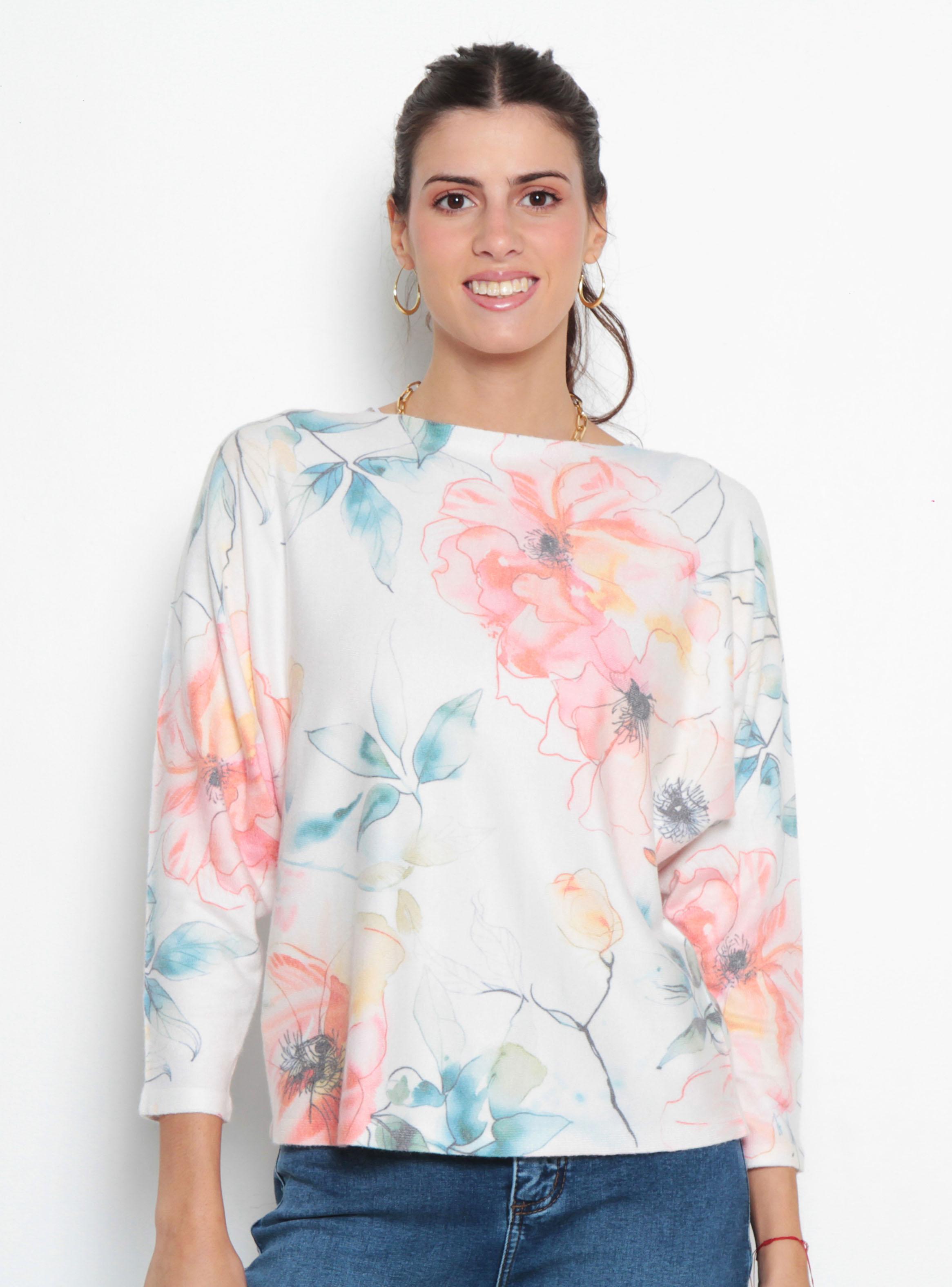 Sweater Sublimado Flores Manga 3/4 Escote Redondo-0
