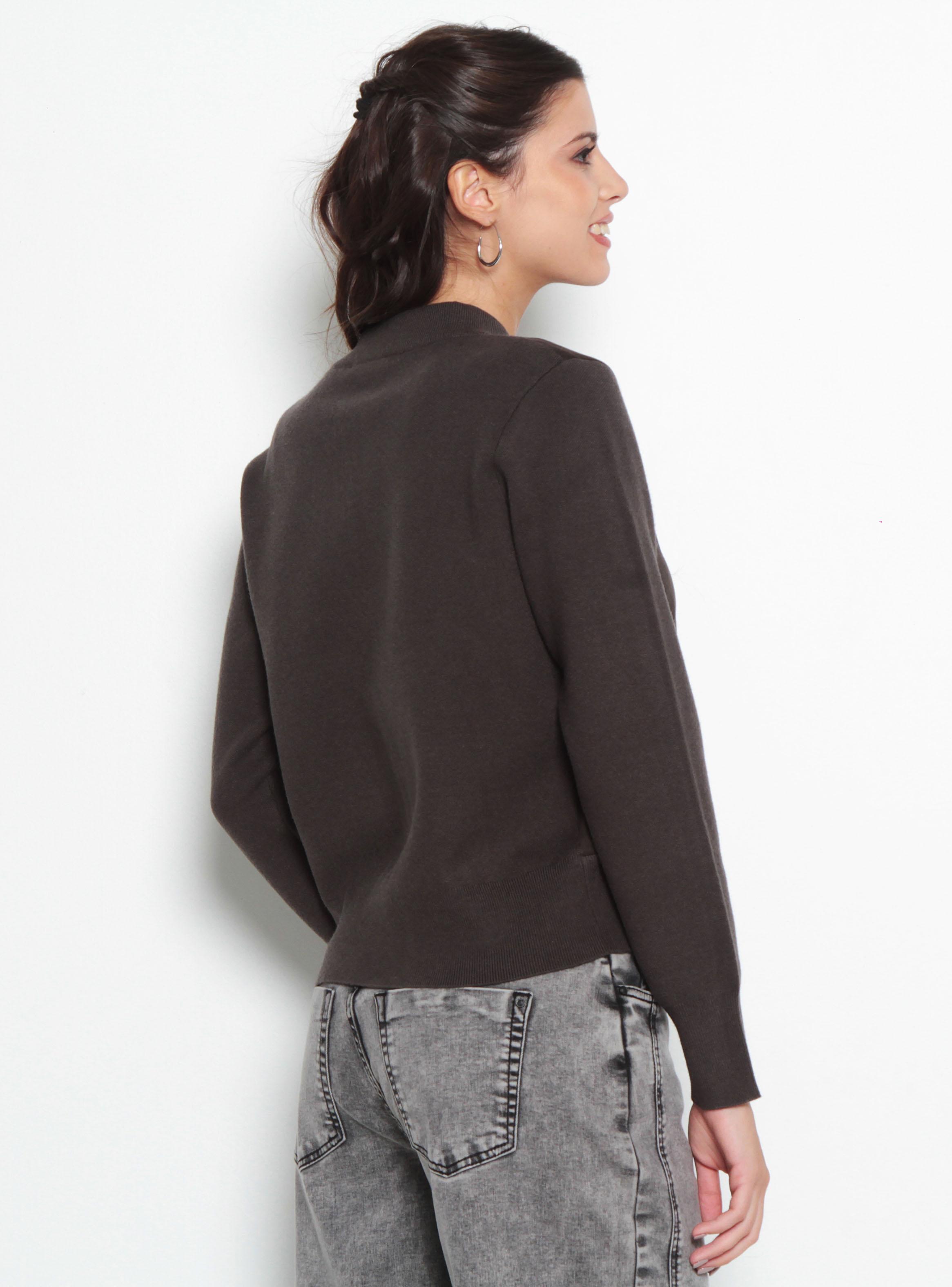 Chaqueta Suede Manga Larga Tejida con Cierre en Delantero-1