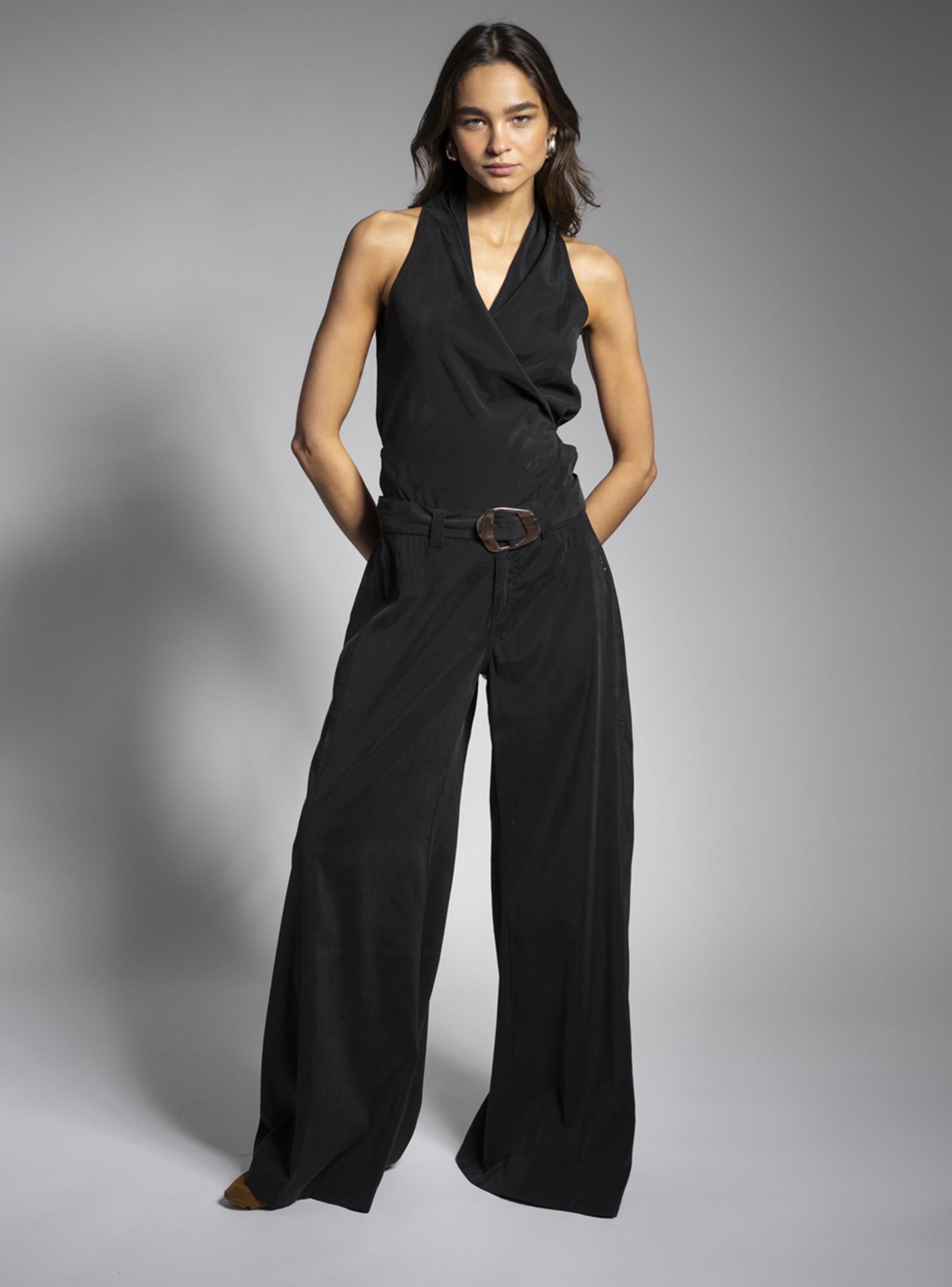Pantalón Tiro Medio Palazzo Mali Negro-5