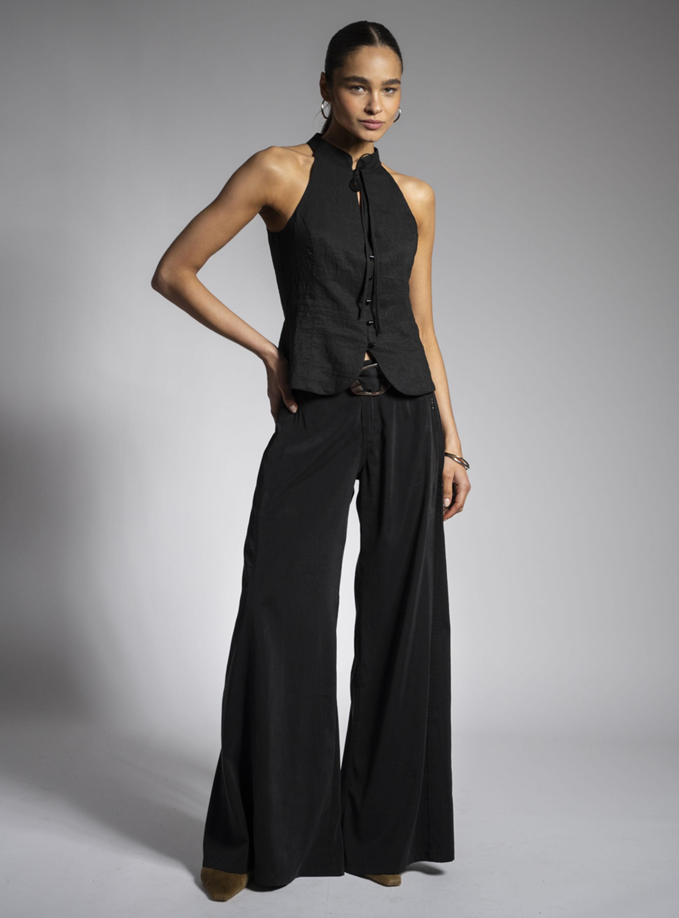 Pantalón Tiro Medio Palazzo Mali Negro-4