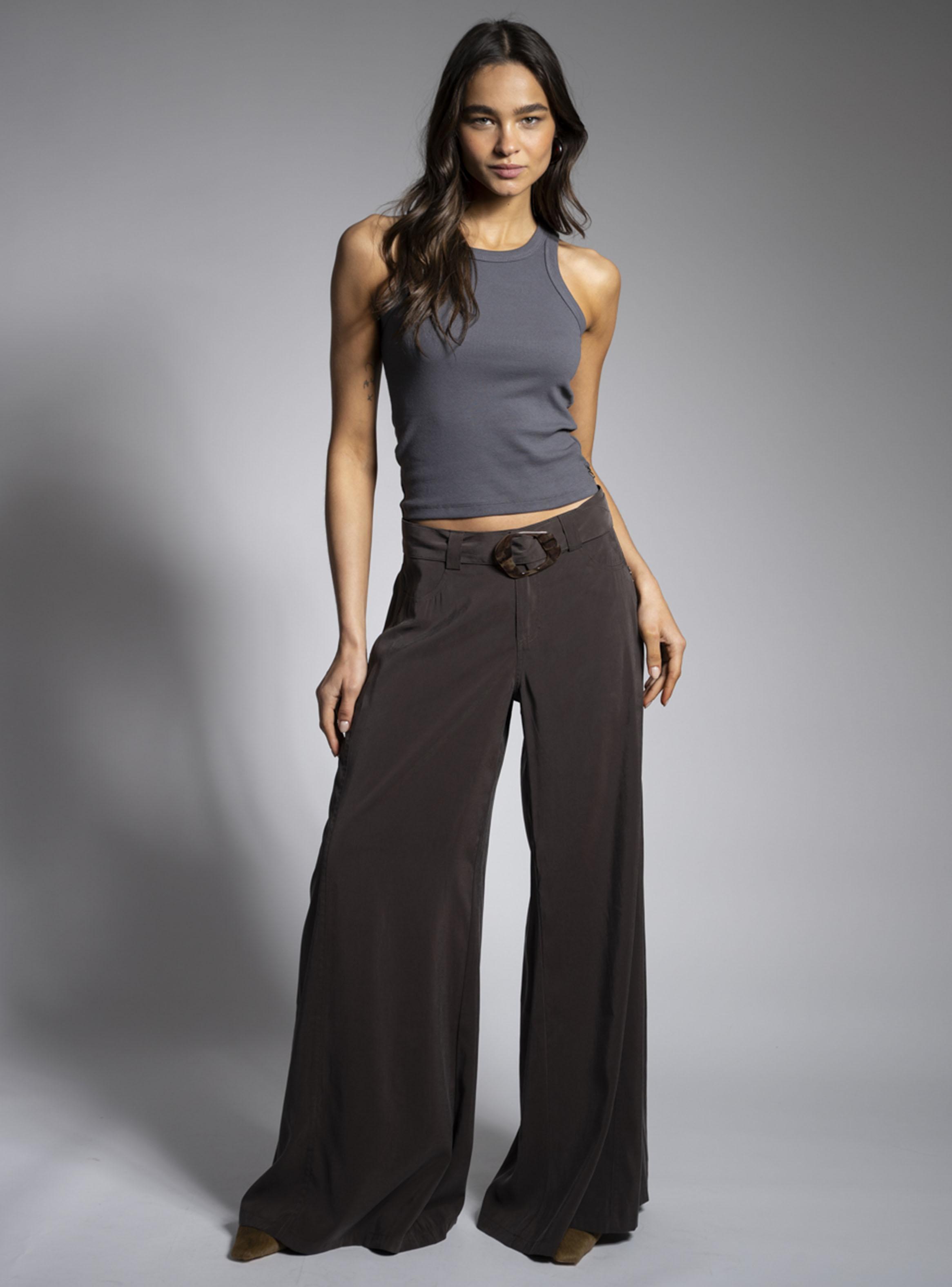 Pantalón Tiro Medio Palazzo Mali Chocolate-3