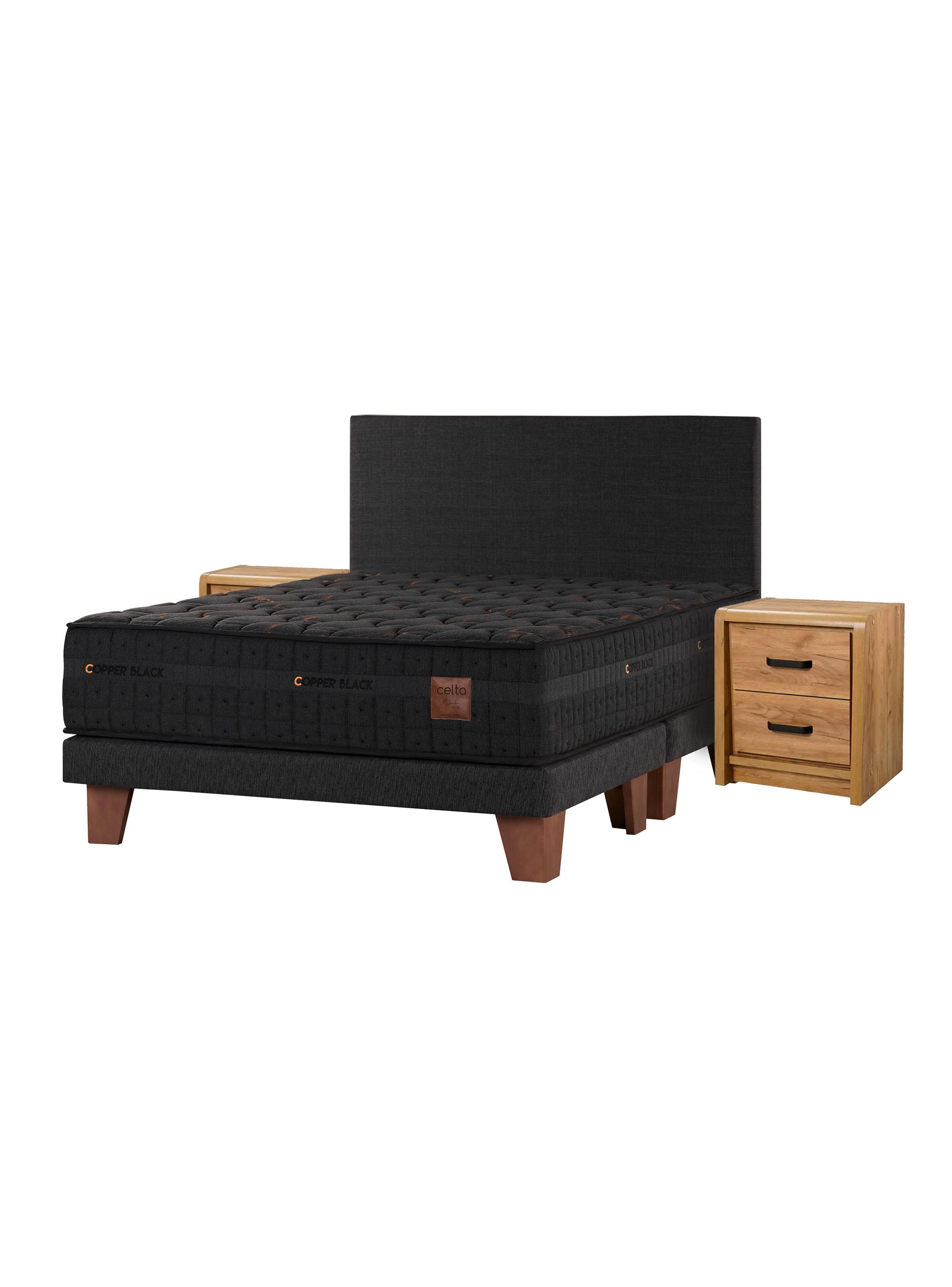 Cama Europea Copper Black King + Respaldo + Veladores Concept-0