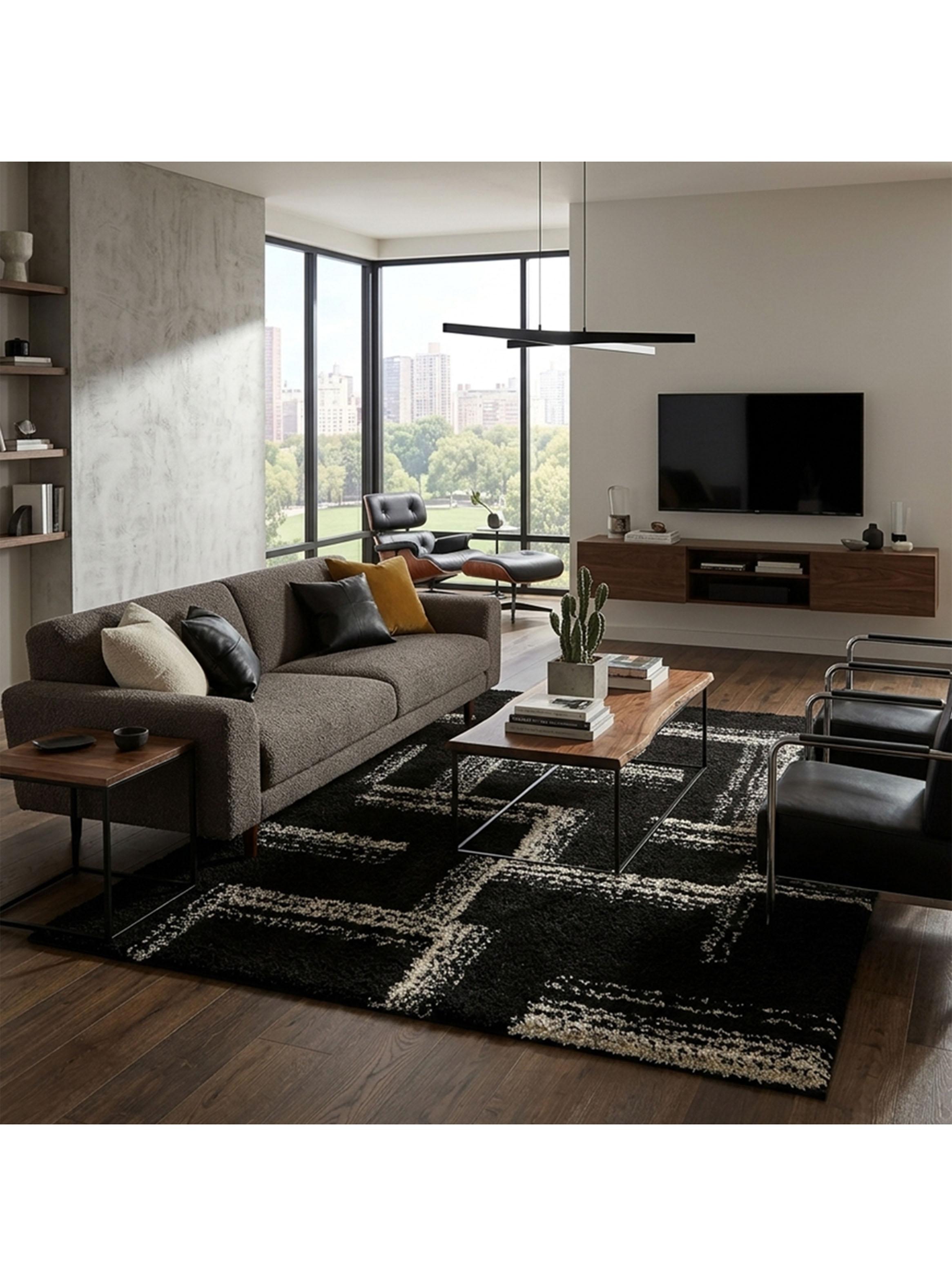 Bajada de Cama Shaggy Maze 50x100 cm Negro-2
