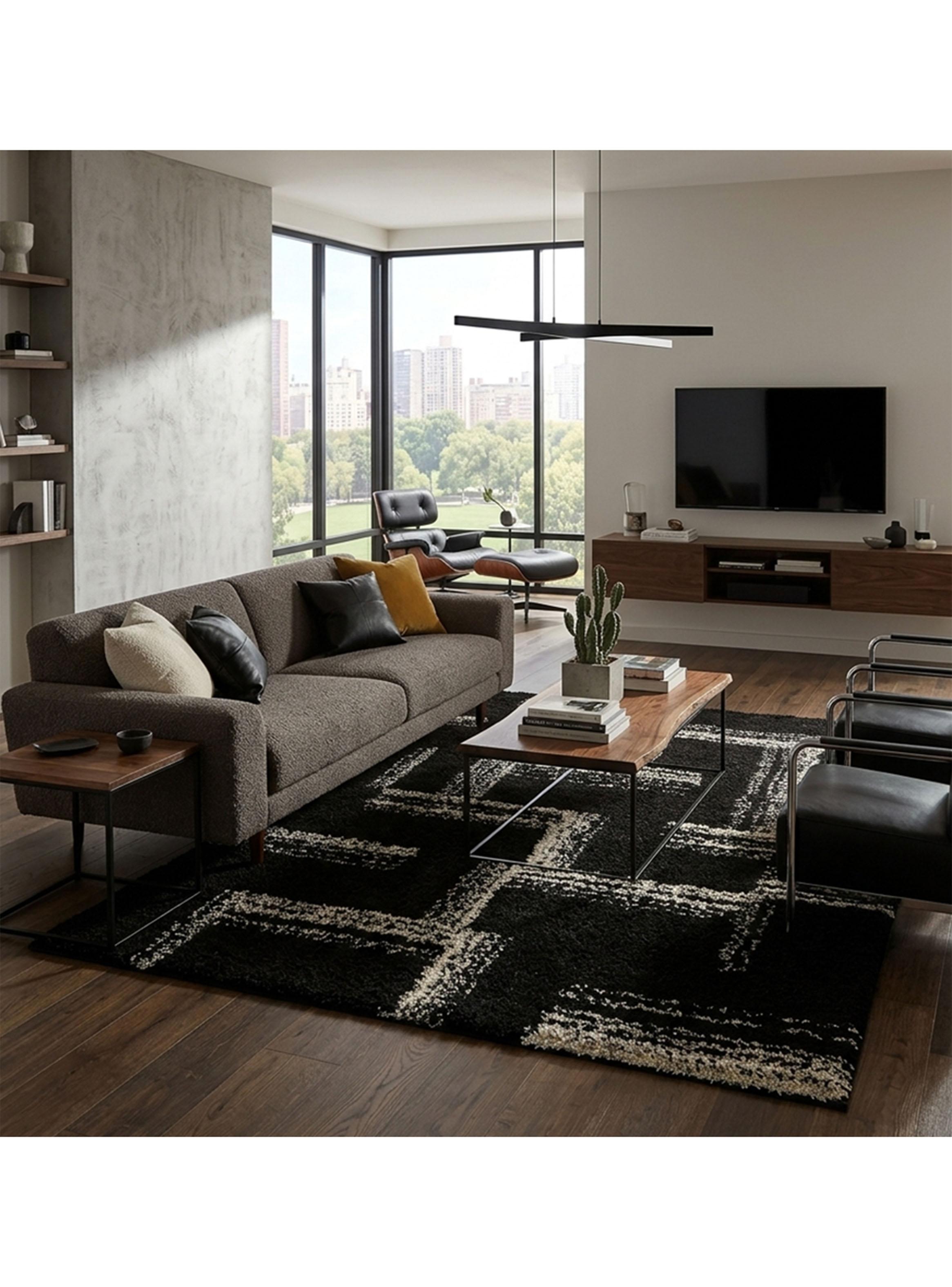 Alfombra Shaggy Maze 150x200 cm Negro-2
