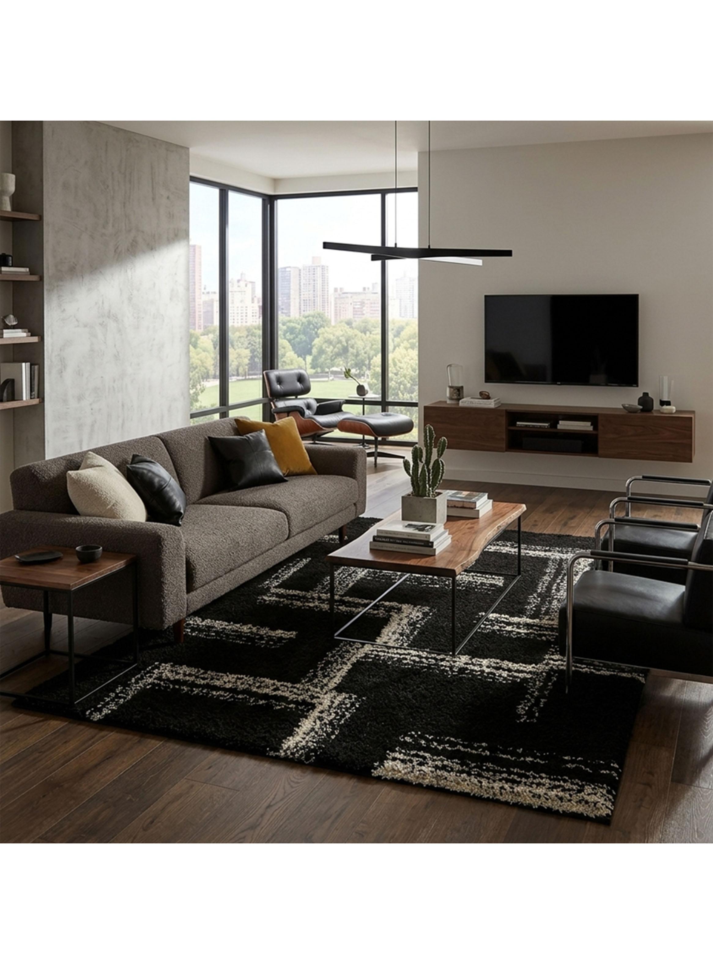 Alfombra Shaggy Maze 170x230 cm Negro-2