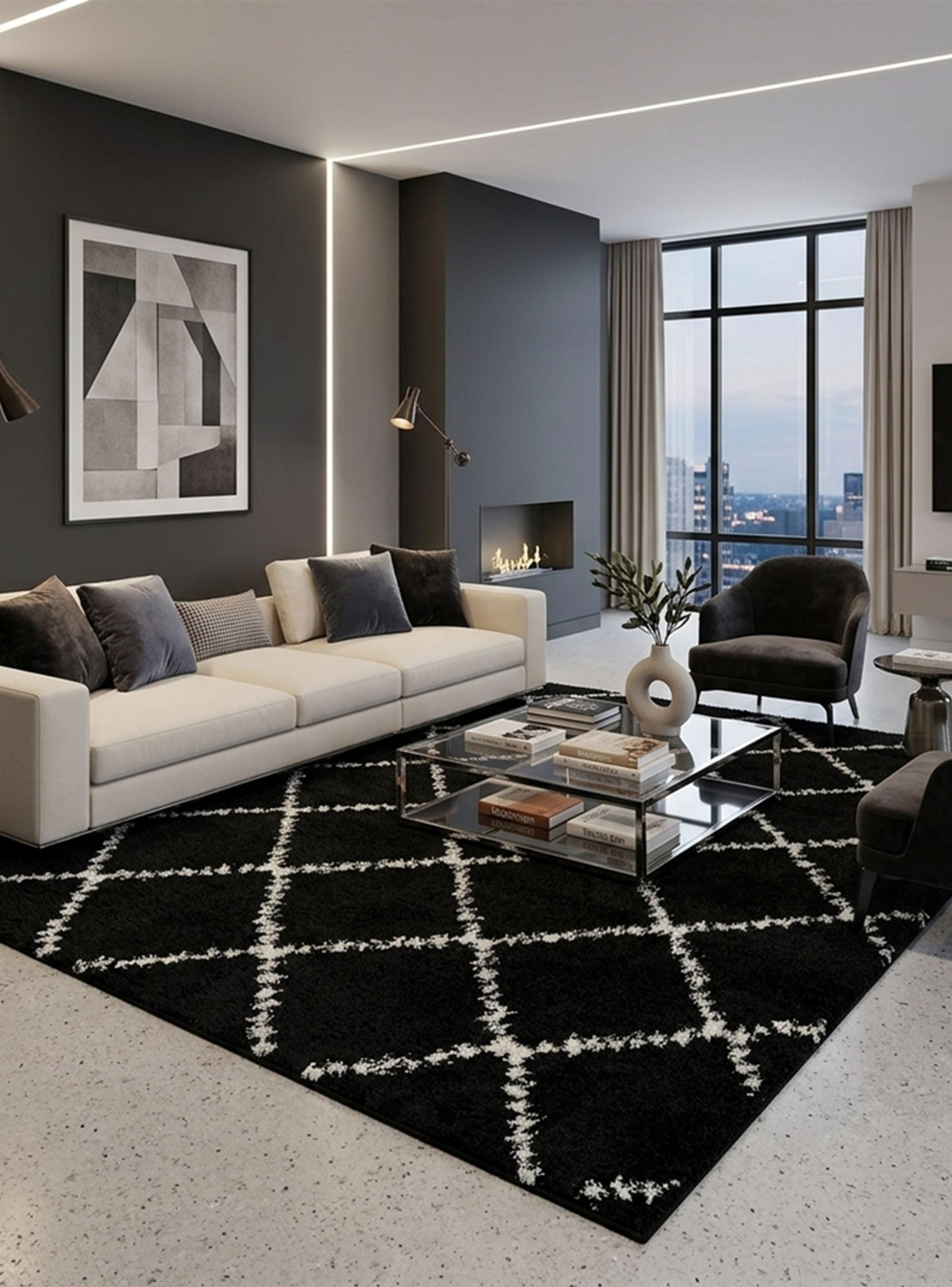 Alfombra Shaggy Cell 133x180 cm Negro-2