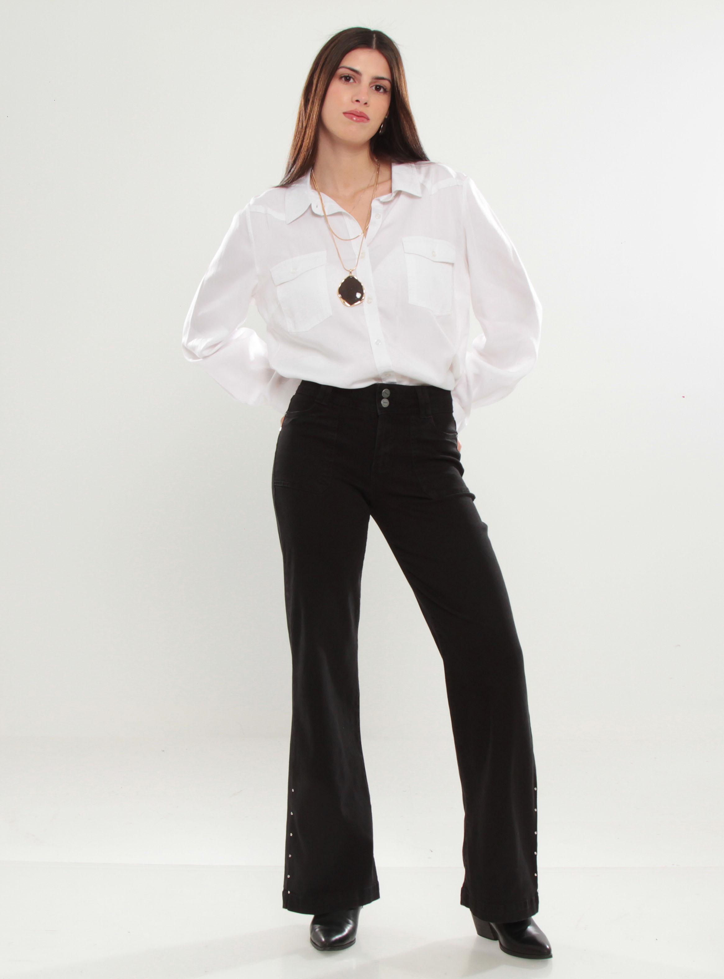 Jeans Cargo Flare Tiro Alto de Dos Botones-3