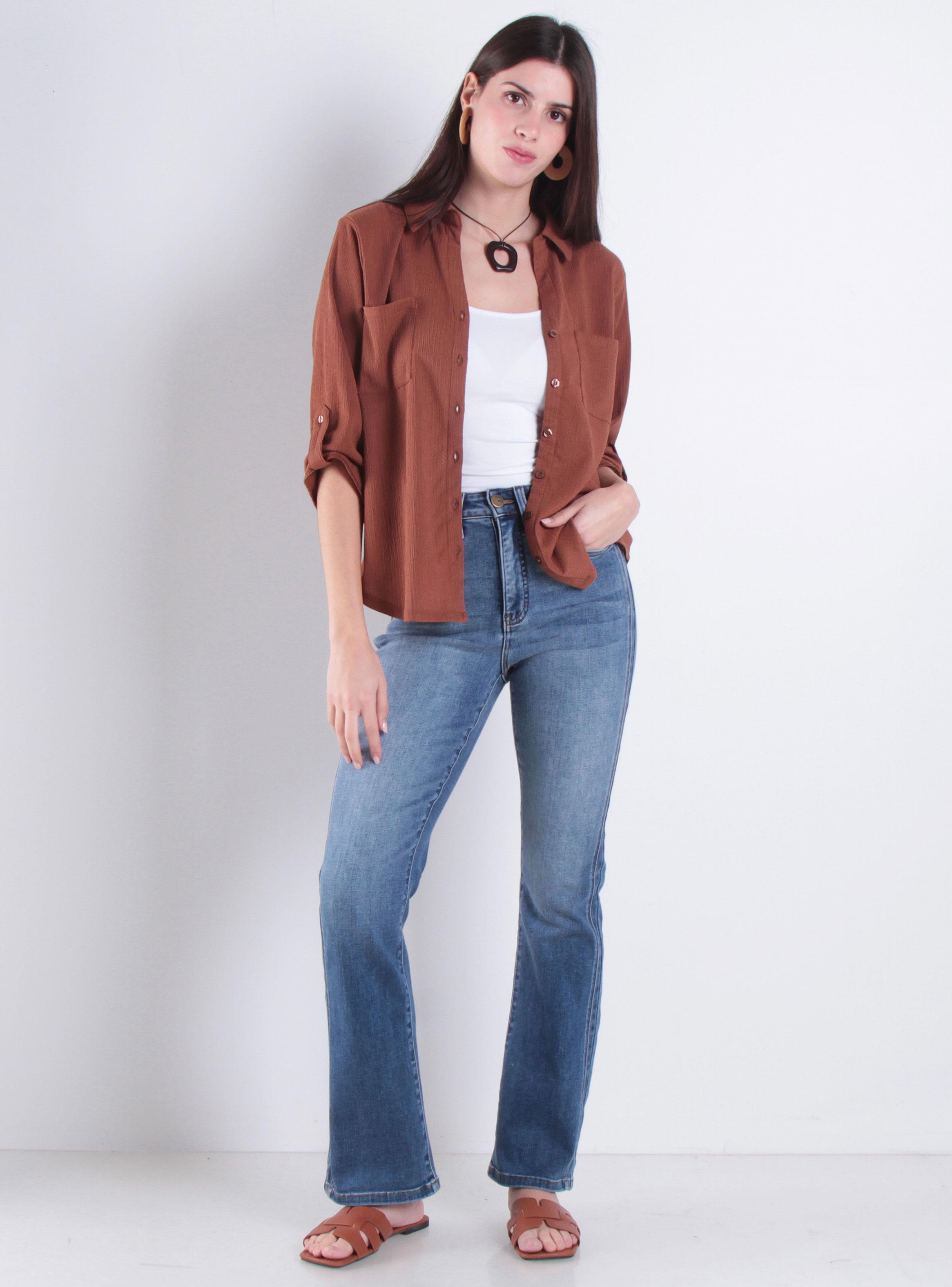 Jeans Recto Tiro Alto Botón 2548-3